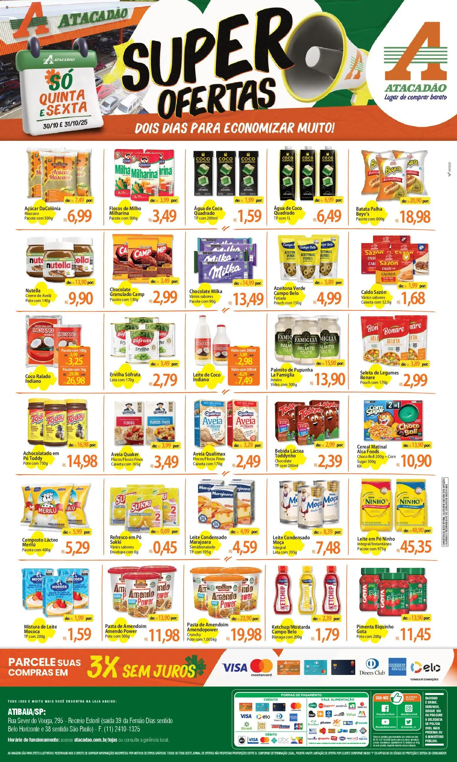Pré-Visualização do folheto "Ofertas - SP" da loja Atacadão válido a partir de 30/10/2025 - Água de coco, Nutella, Pasta de amendoim, Aveia, Creme, Pó, Pasta, Flocos