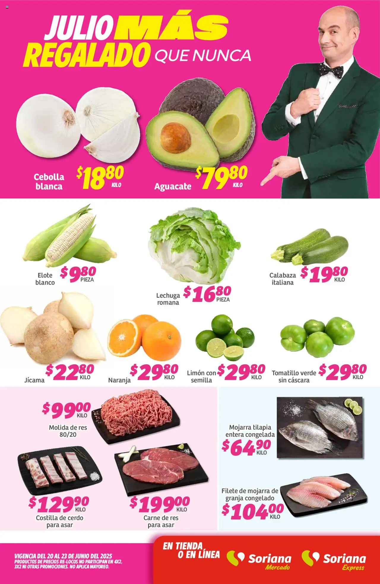 Fin de Semana Mercado: Coah, Chih y Dur Soriana y sus promociones válidas desde el 20/06/2025 - Número de página 1 - Cerdo, Cebolla, Limón, Lechuga, Calabaza, Filete, Carne de res, Tilapia