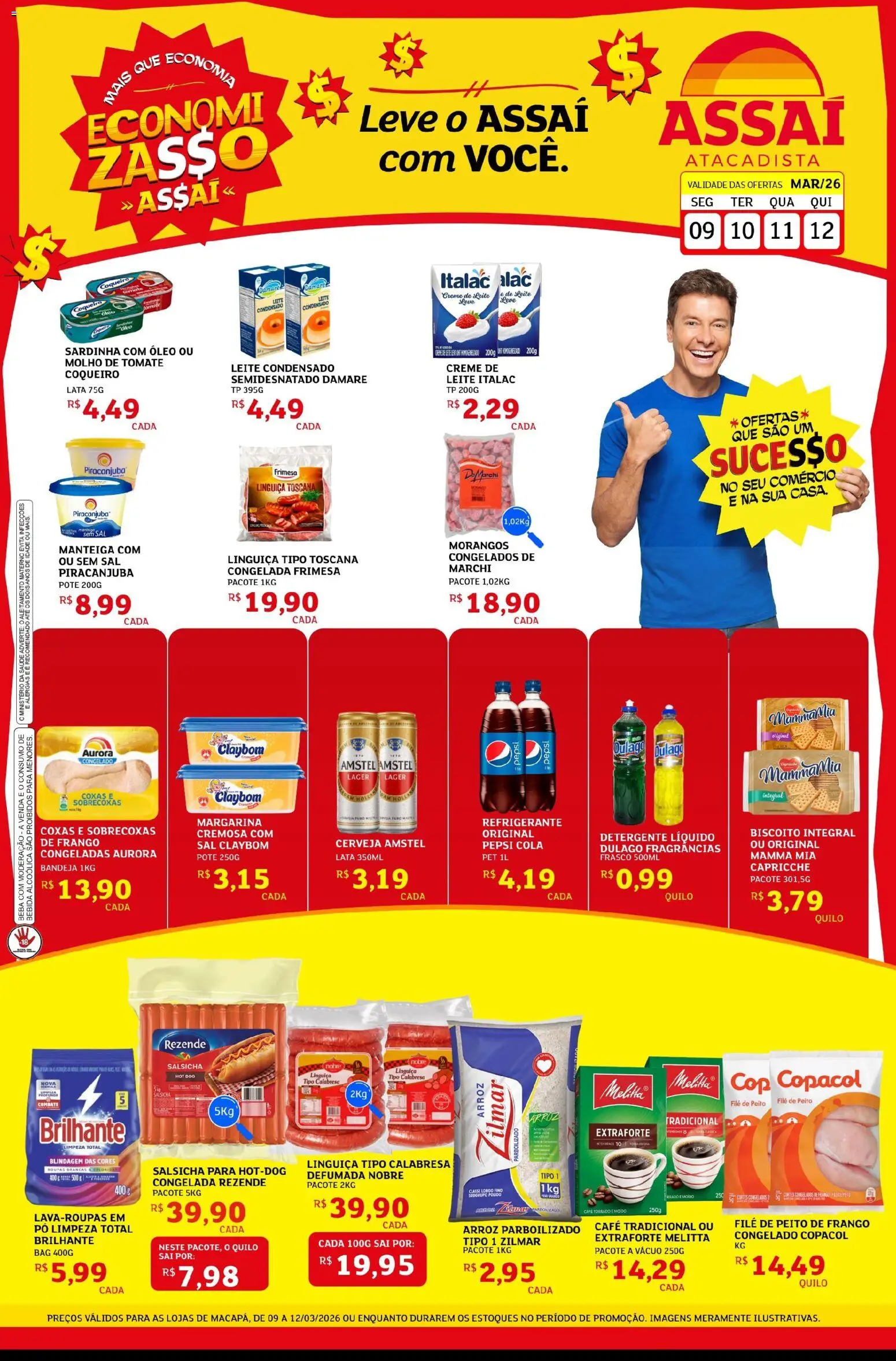 Pré-Visualização do folheto "Assaí Atacadista ofertas - AP" da loja Assaí Atacadista válido a partir de 09/03/2026 - Café, Sal, Salsicha, Frango, Creme de leite, Pepsi, Pó, Sardinha