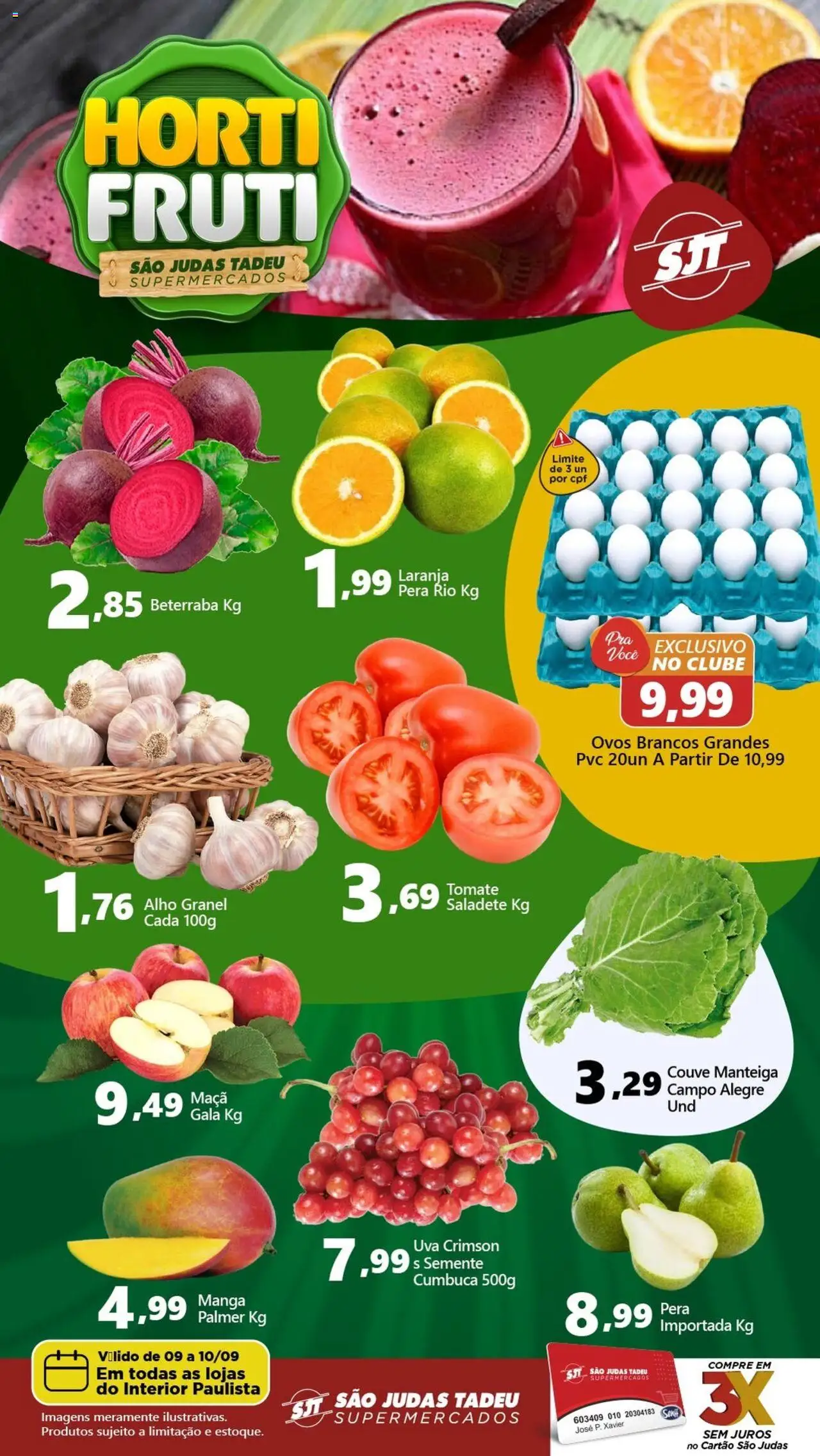 São Judas Tadeu folheto "Ofertas Hortifruti" válido a partir de 09/09/2025 - número de página 1 - Manga, Uva, Ovos, Pera, Beterraba, Tomate, Manteiga, Couve
