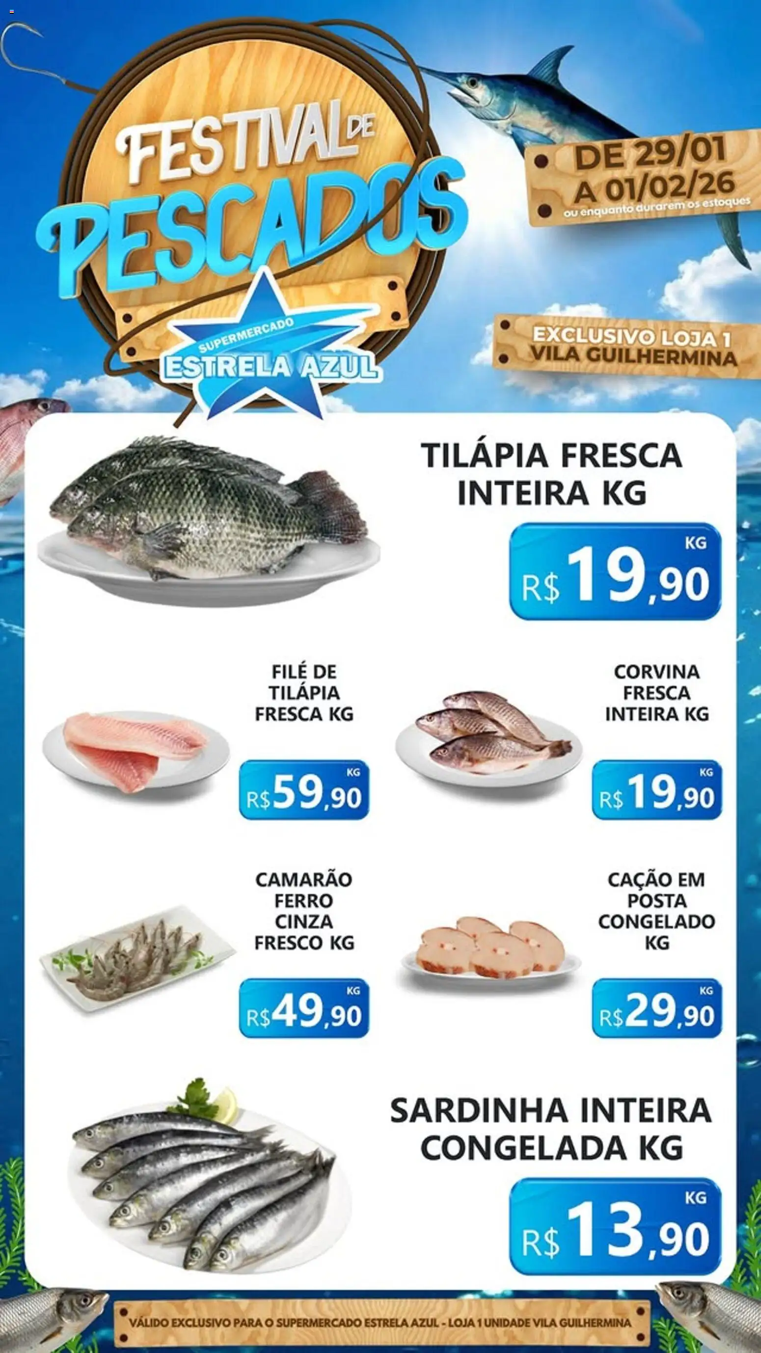 Pré-Visualização do folheto "Ofertas Festival de Pescados" da loja Estrela Azul válido a partir de 29/01/2026