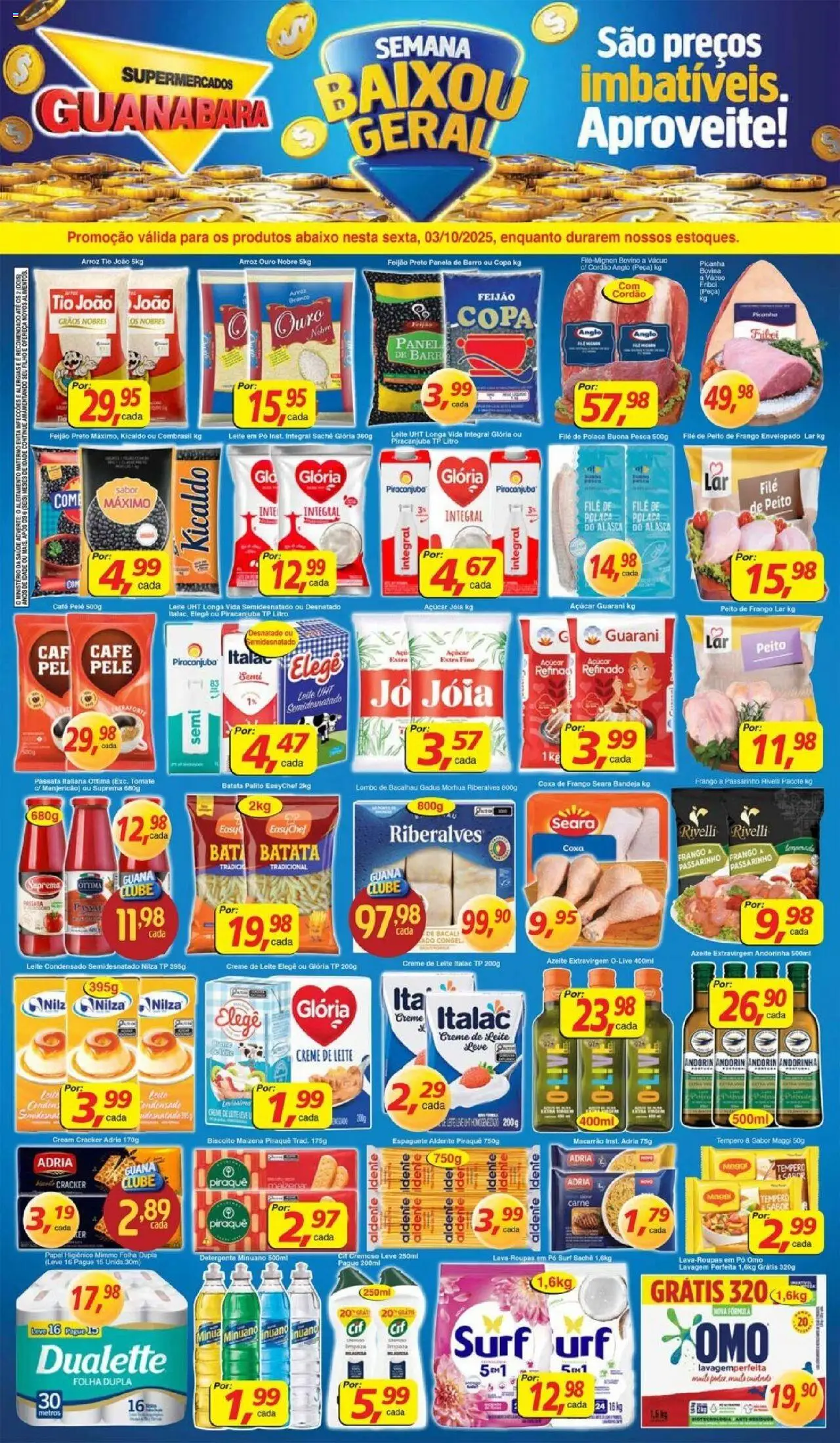 Supermercados Guanabara folheto "Encarte" válido a partir de 03/10/2025 - número de página 1 - Copa, Carne, Creme de leite, Detergente, Panela, Creme, Peito de frango, File de polaca