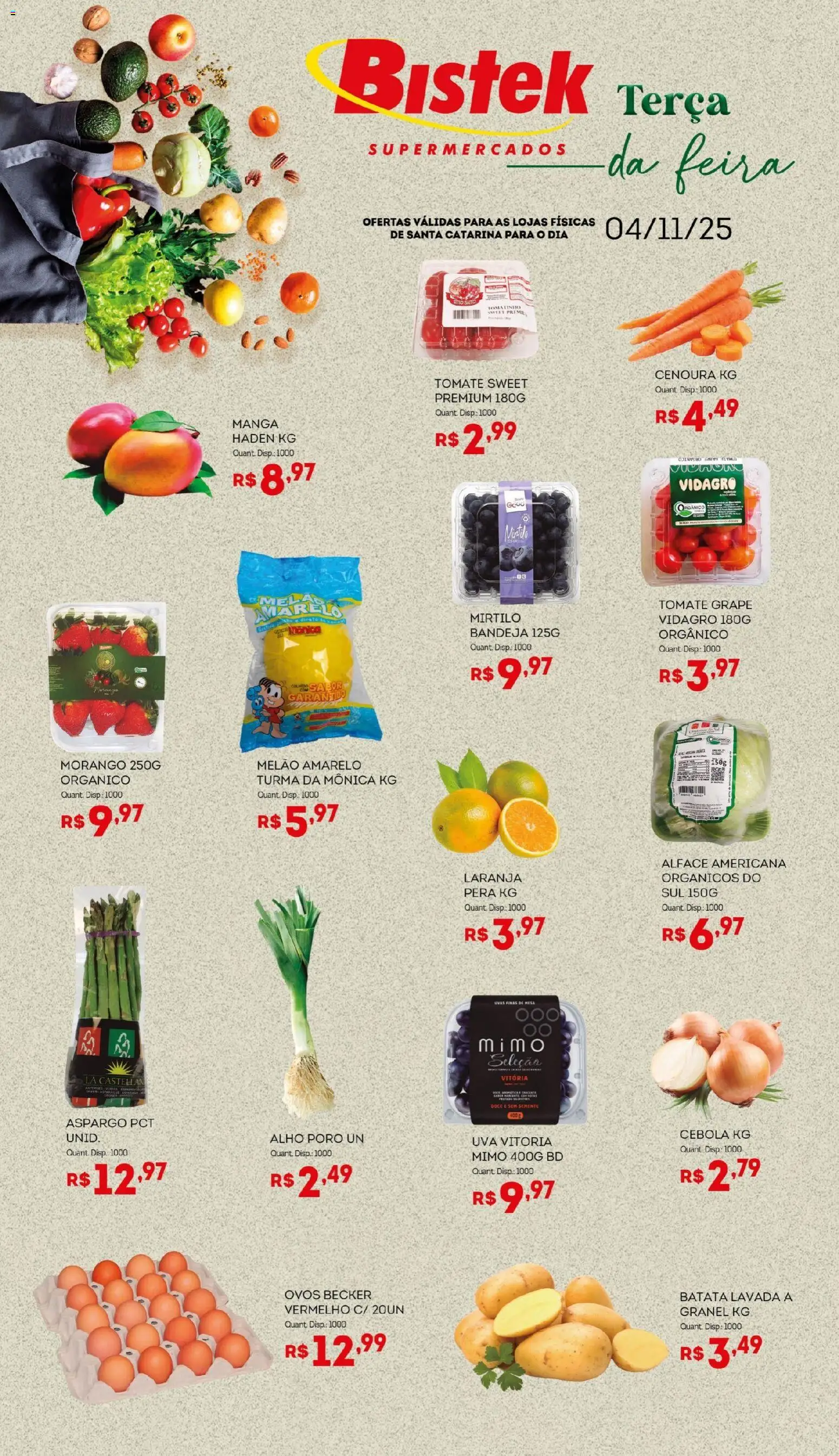 Pré-Visualização do folheto "Ofertas Hortifruti" da loja Bistek Supermercados válido a partir de 04/11/2025