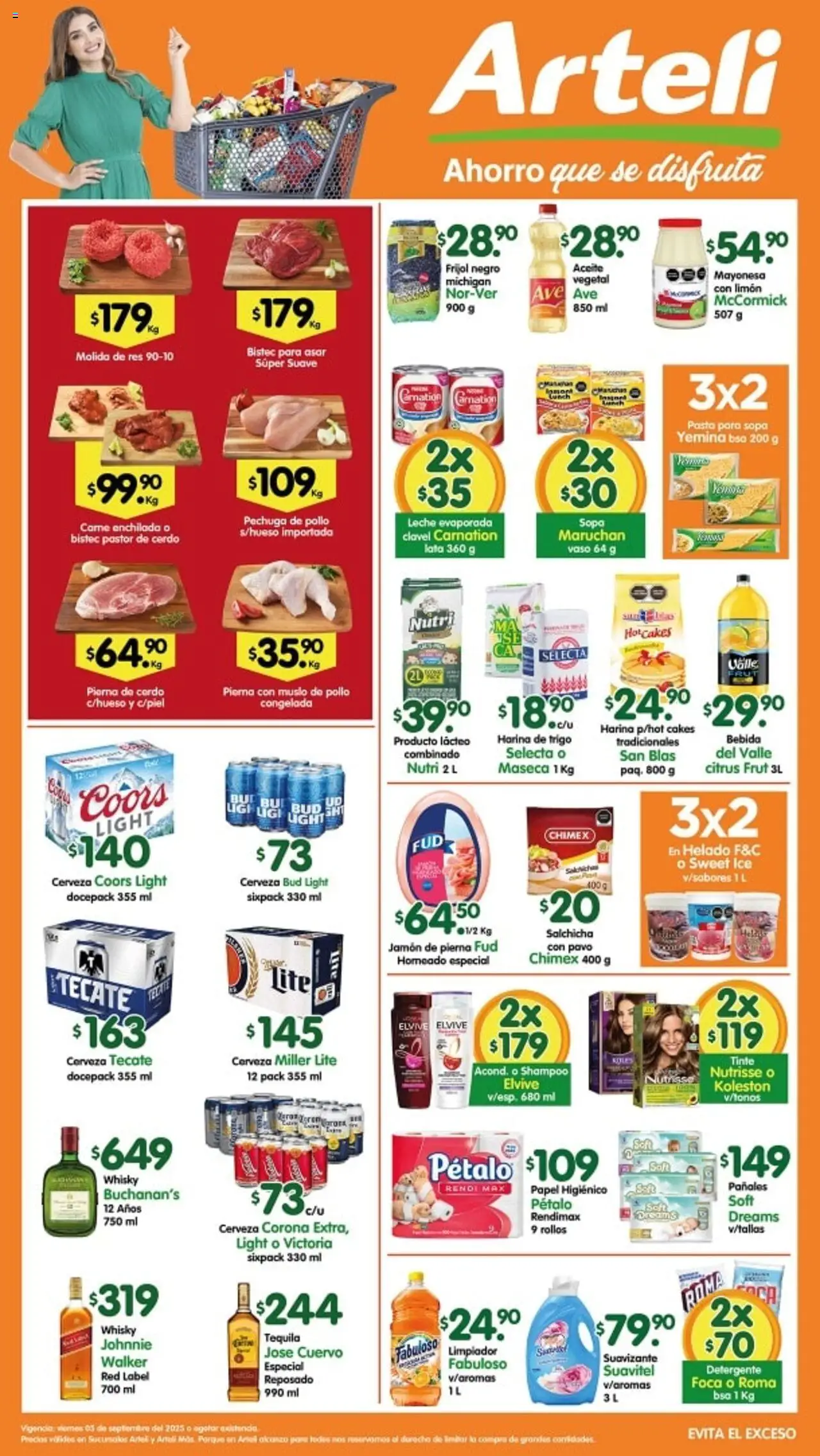 Folleto Arteli Arteli y sus promociones válidas desde el 05/09/2025 - Número de página 1 - Whisky, Cerveza, Papel higiénico, Cerdo, Sopa, Jamón, Salchicha, Limpiador