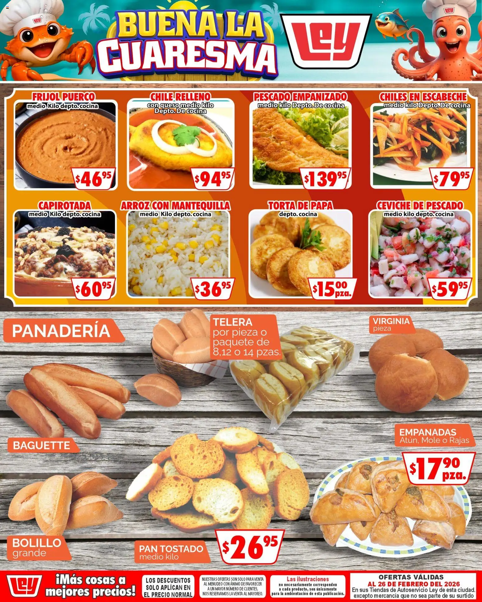 Vista previa las ofertas de la tienda Casa Ley - Folleto Más cosas a mejores precios desde el 21/02/2026 - Panadería, Papa, Chile, Mantequilla, Queso, Arroz, Baguette, Pan tostado