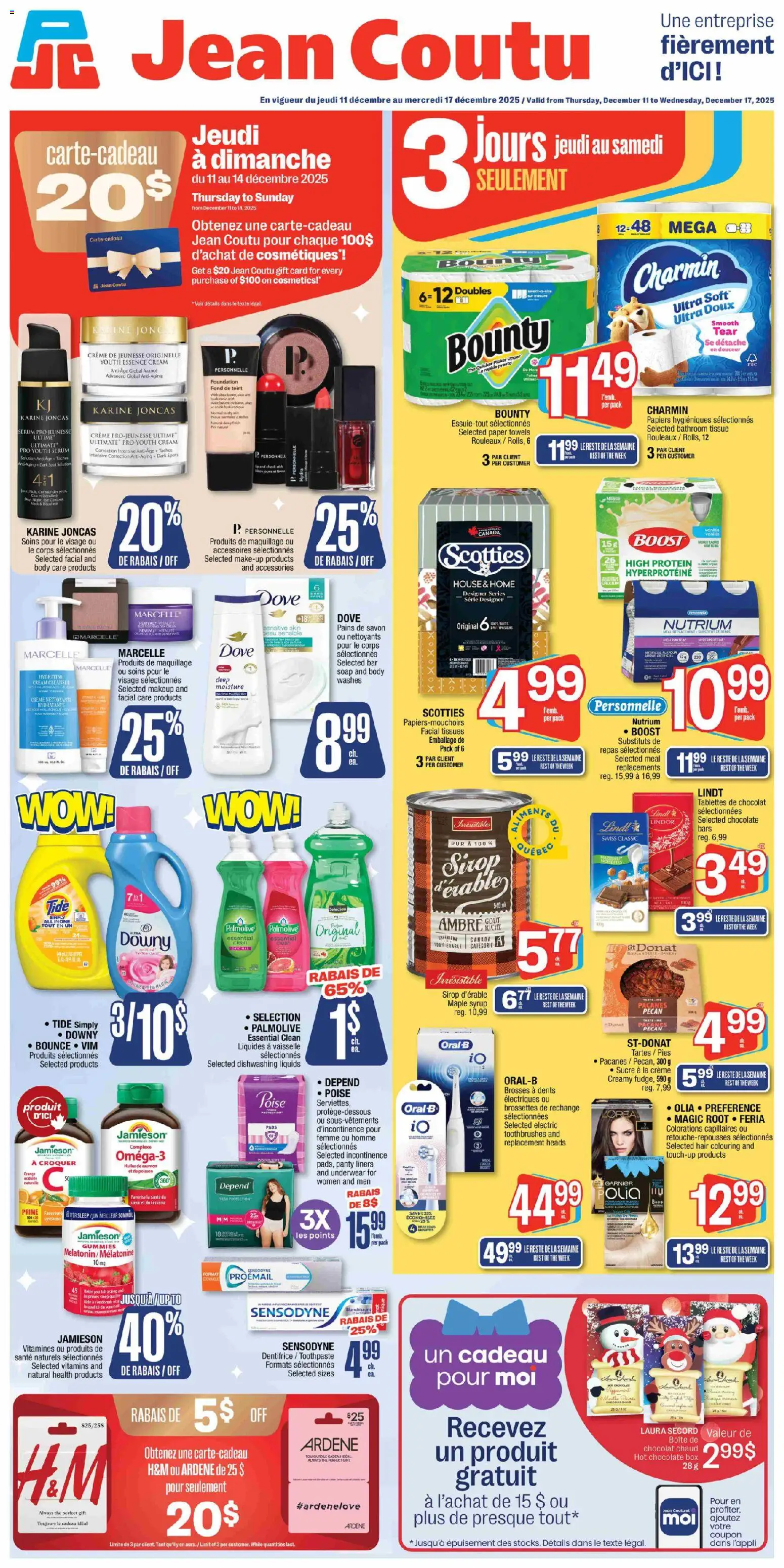 Preview of leaflet Circulaire from shop Jean Coutu is valid from Dec 11, 2025 - Chocolate, Box, Protein, Hot chocolate, Soap, Underwear, Paper towels, Toothpaste