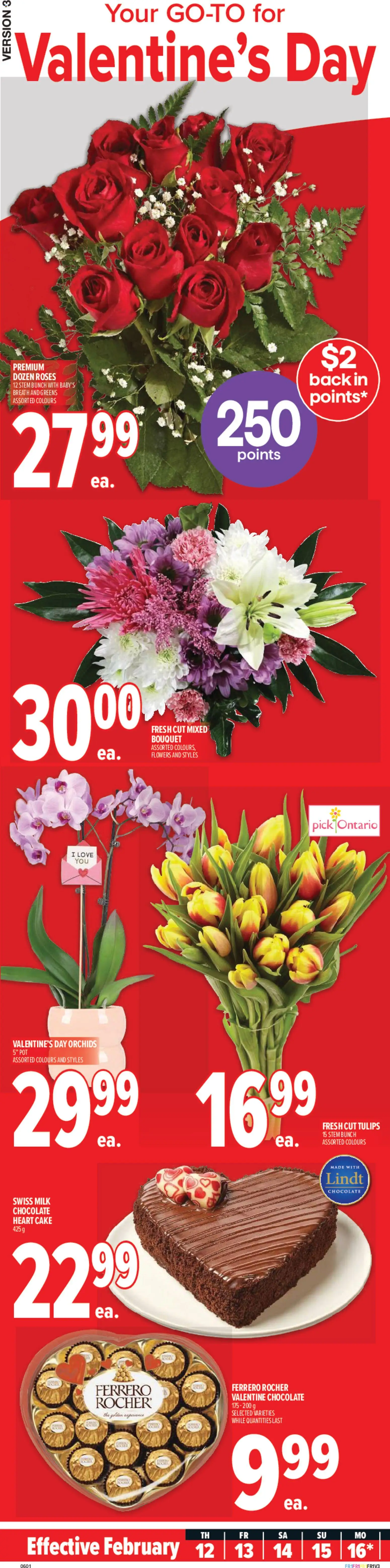 Preview of leaflet Montréal from shop Metro is valid from Feb 12, 2026 - Flowers, Cake, Chocolate, Lindt, Tulips, Ferrero Rocher, Milk