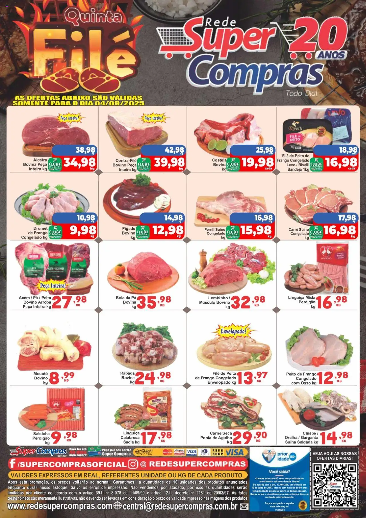 Rede Super Compras folheto "Ofertas do Dia" válido a partir de 04/09/2025 - número de página 1 - Pá, Fígado, Peito de frango, Linguiça, Alcatra, Bandeja, Pernil suíno, Faca