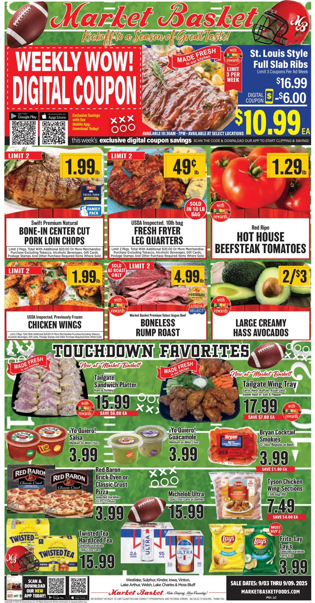 Market Basket Lake Charles from 09/03/2025 - Flyer - Page number 1 - Turkey, Chicken wings, Salt, Ham, Pork, Oven, Pork loin, Chicken