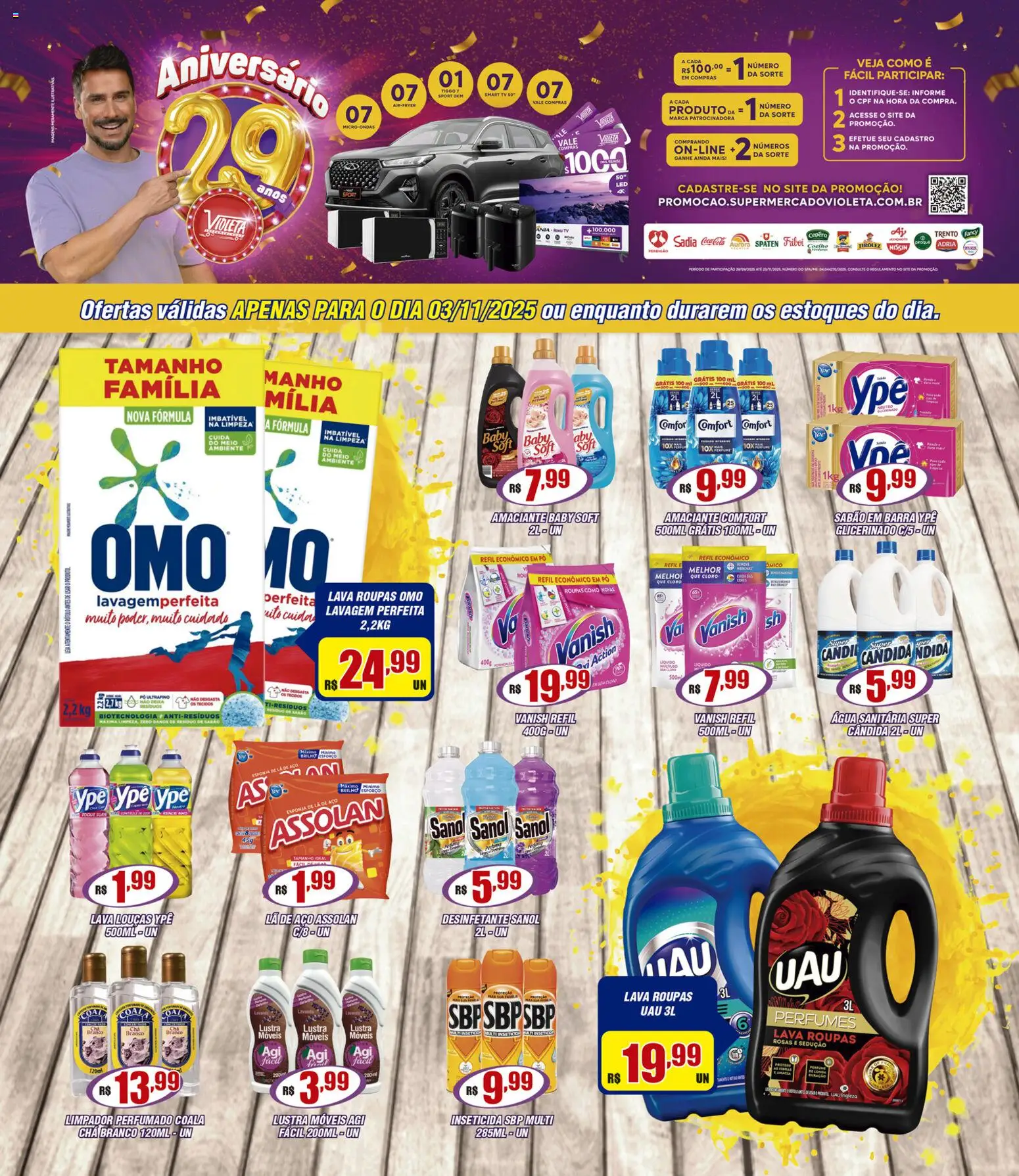 Pré-Visualização do folheto "Ofertas da semana" da loja Violeta Supermercados válido a partir de 03/11/2025 - Tv, Água, Roupas, Desinfetante, Chá, Inseticida, Cloro, Chá branco