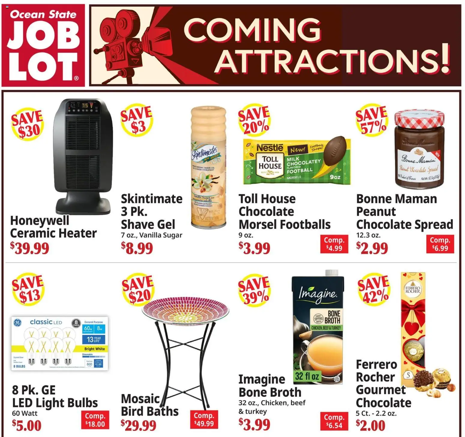 Ad Preview of Ocean State Job Lot Coming Attractions from 02/26/2026 - Turkey, Chocolate, Milk, Beef, Light bulbs, Vanilla, Vanilla sugar, Shave Gel