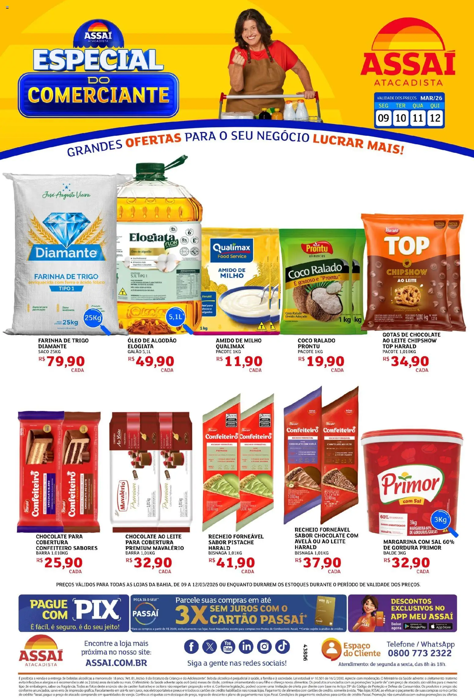 Pré-Visualização do folheto "Assaí Atacadista ofertas - BA" da loja Assaí Atacadista válido a partir de 09/03/2026 - Telefone, Sal, Bebidas, Óleo, Milho, Ferro, Amido de milho, Algodão