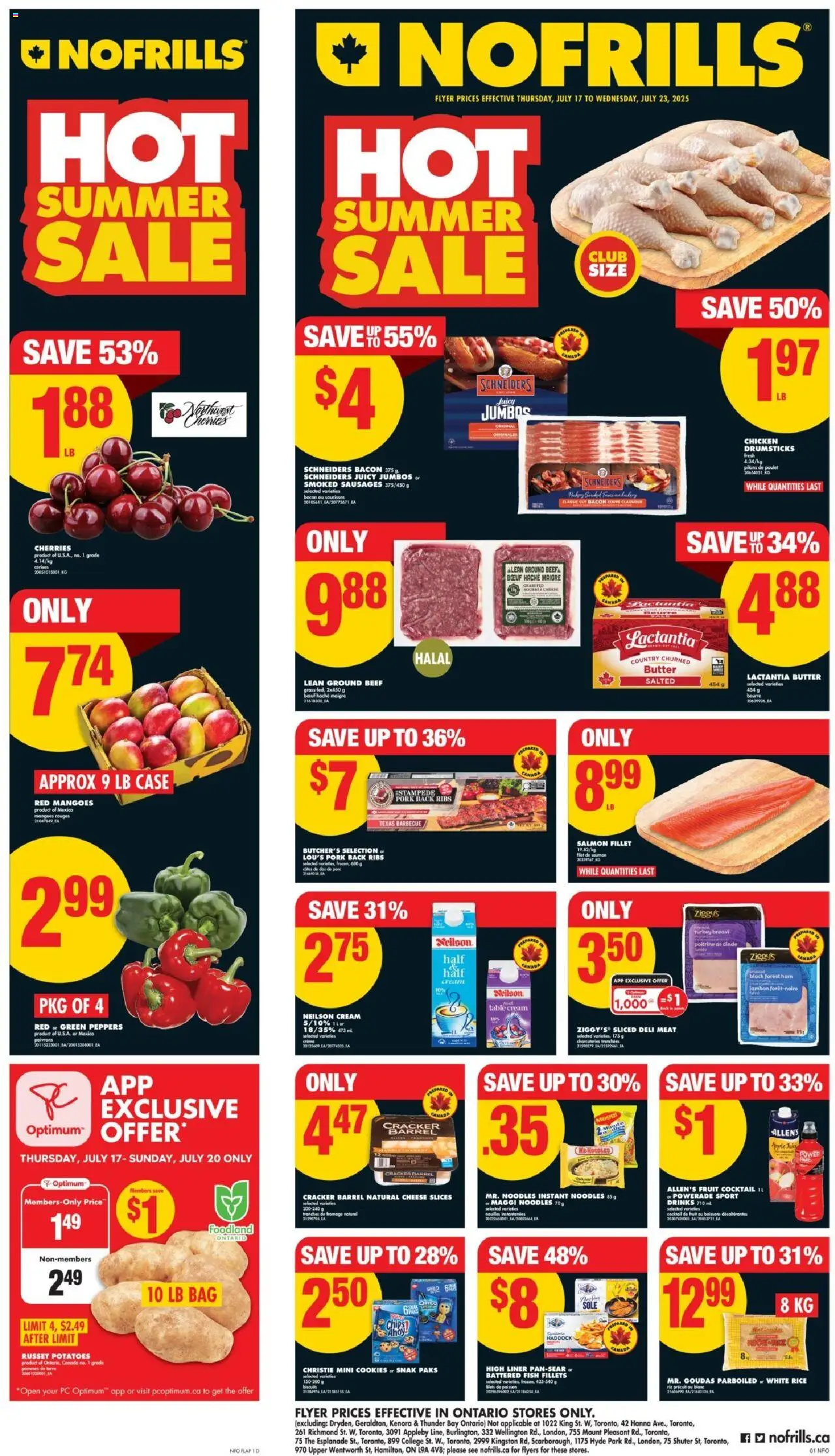 No Frills flyer valid from Jul 17, 2025 - page number 1 - Fillet, Fruit, Salmon fillet, Case, Meat, Fish fillet, Ground beef, Ham