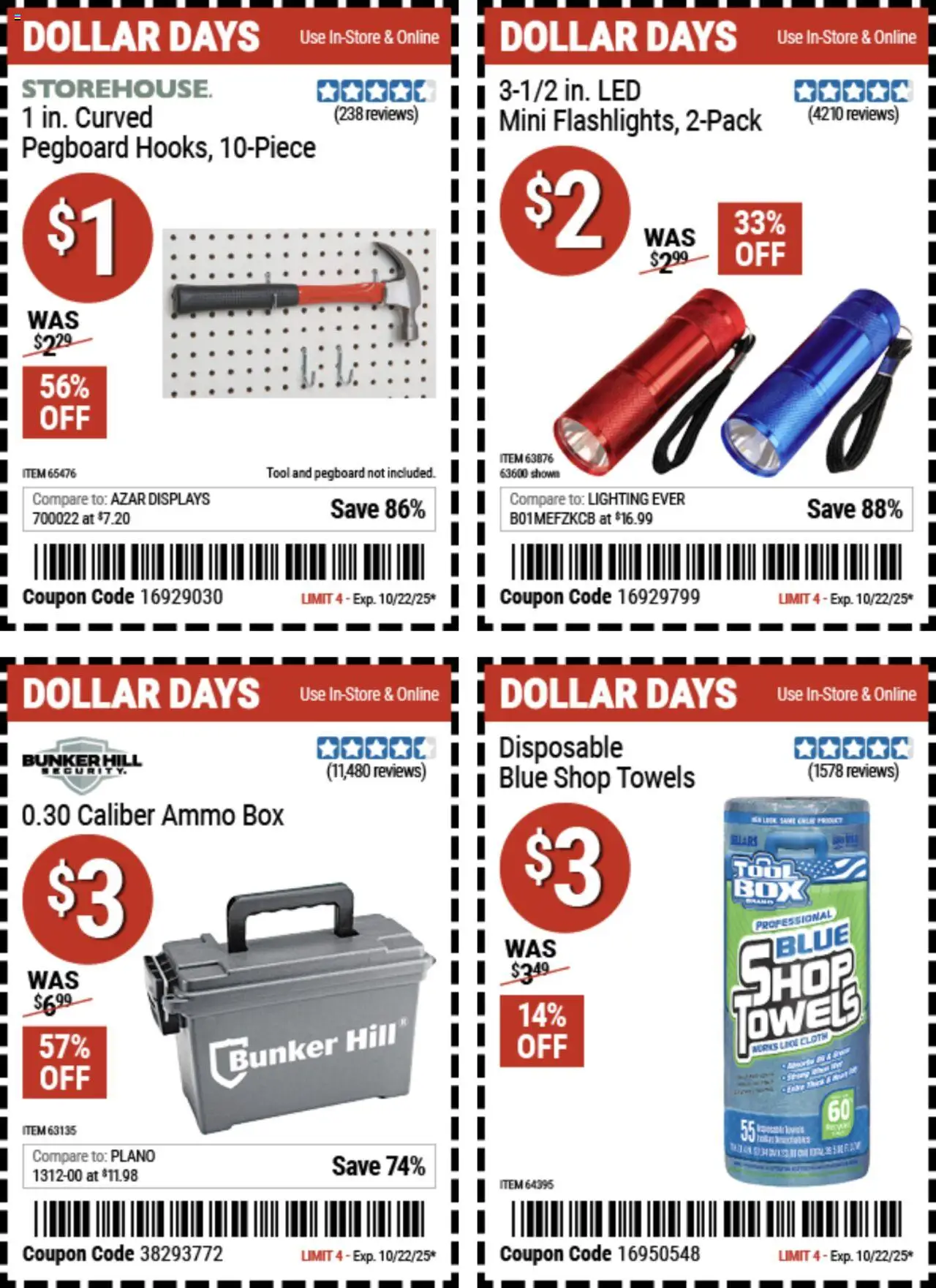 Ad Preview of Harbor Freight Dollar Days from 10/09/2025 - Box, Lighting, Ammo