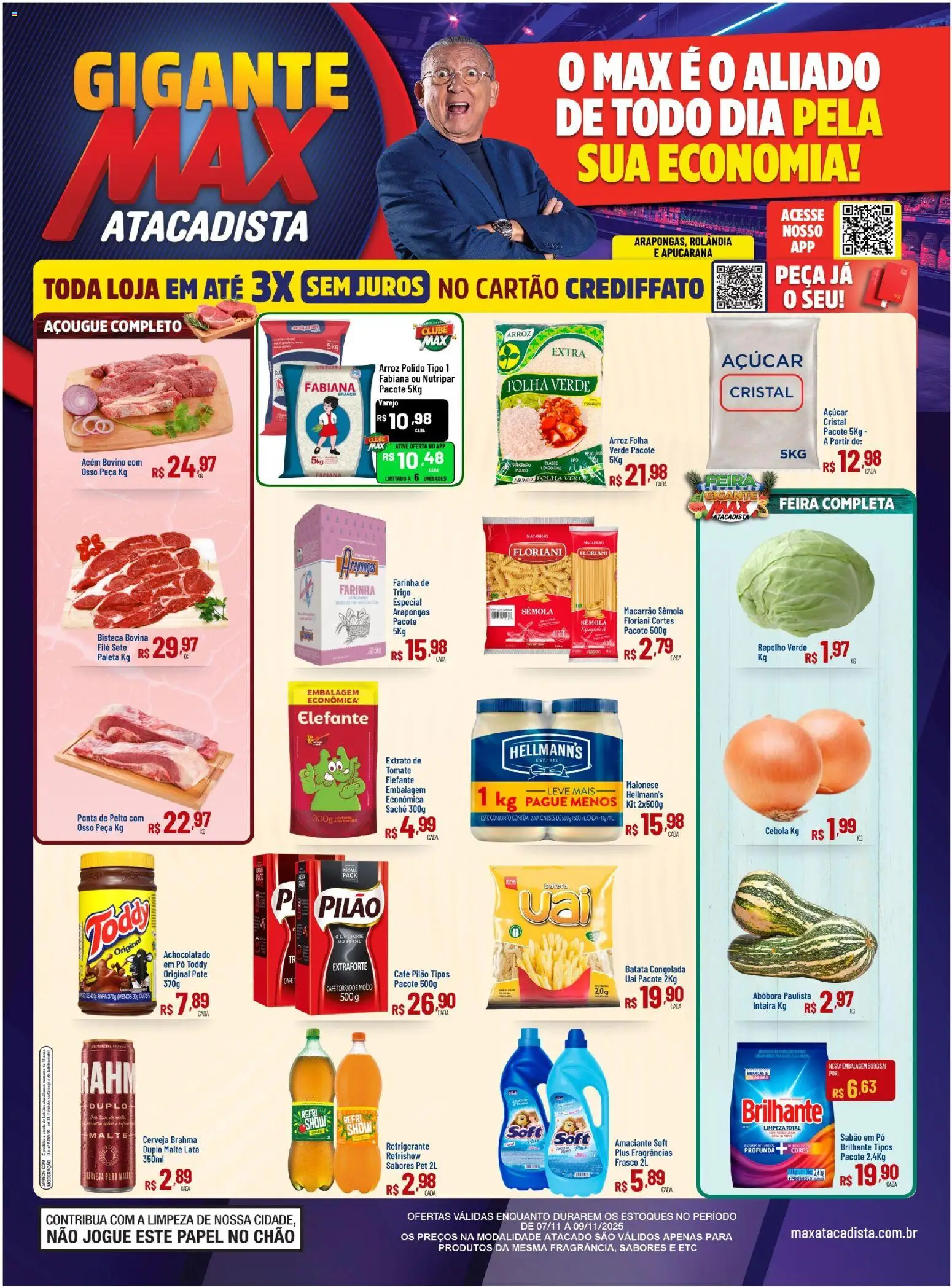 Pré-Visualização do folheto "Ofertas da semana" da loja Max Atacadista válido a partir de 07/11/2025 - Abóbora, Batata, Tomate, Açúcar, Maionese, Amaciante, Repolho, Farinha