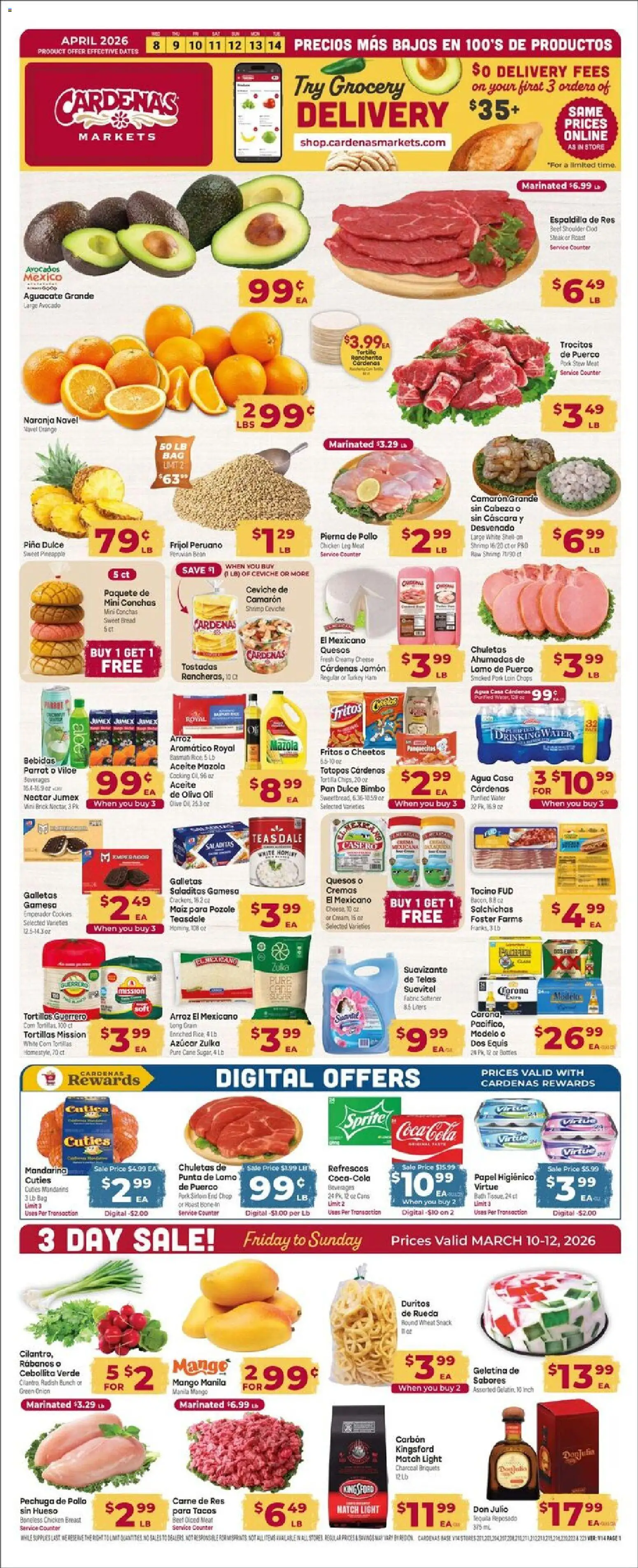 Ad Preview of Cardenas Cardenas Weekly Ad from 04/08/2026 - Cheese, Beet, Shrimp, Pan, Meat, Rice, Sprite, Bag