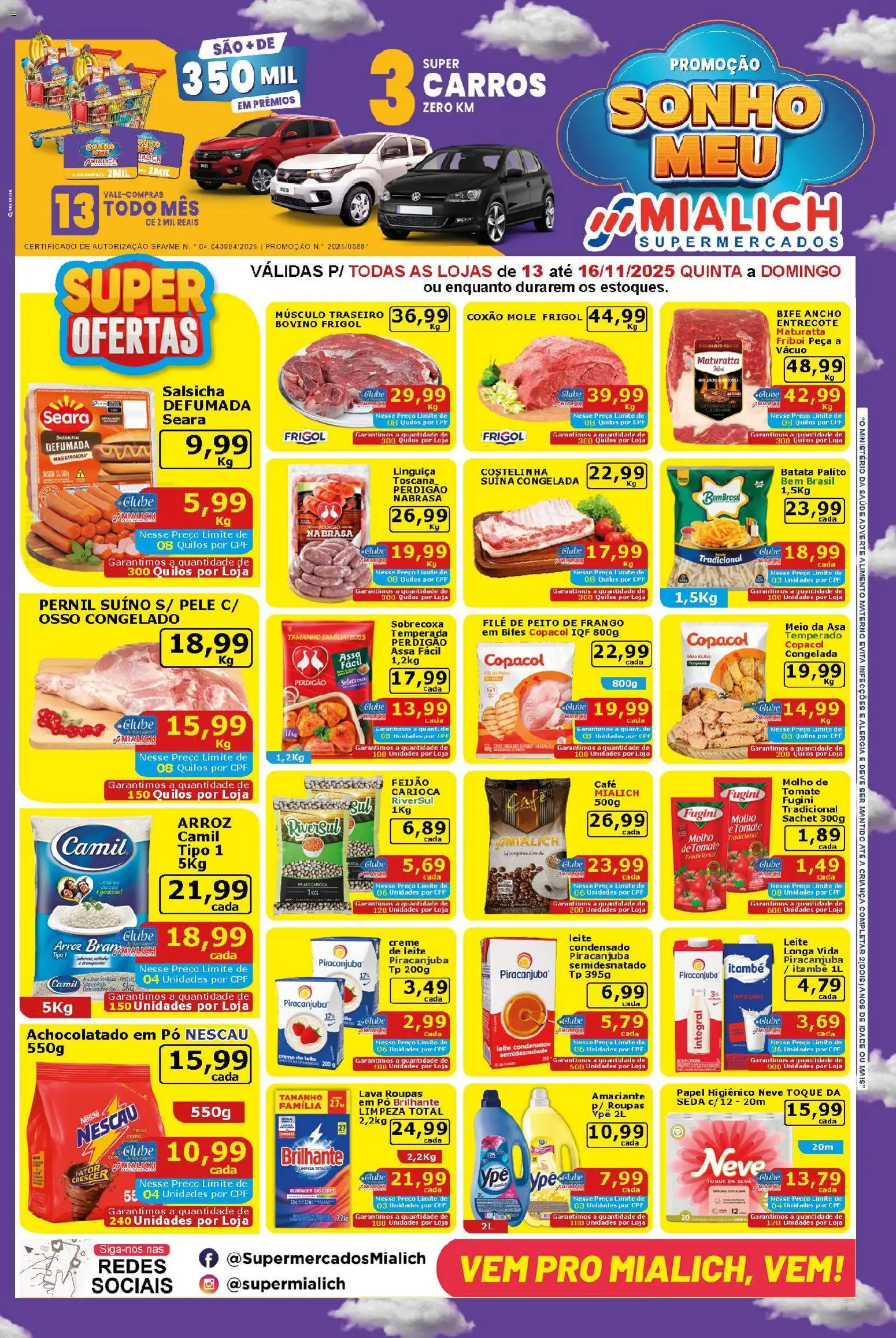 Pré-Visualização do folheto "Ofertas da semana" da loja Mialich Supermercados válido a partir de 13/11/2025