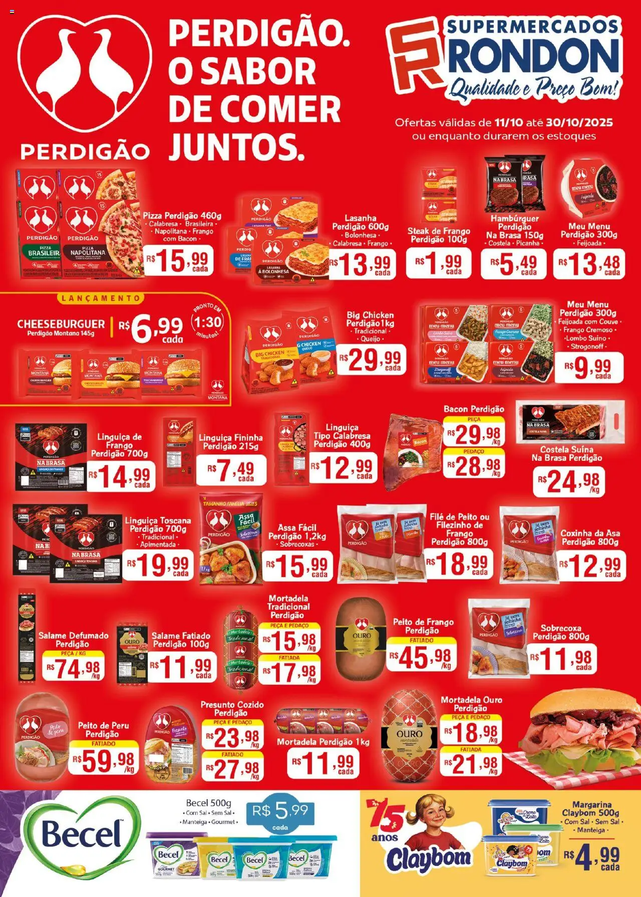 Supermercados Rondon folheto "Ofertas BRF" válido a partir de 11/10/2025 - número de página 1 - Hambúrguer, Lasanha, Sal, Manteiga, Couve, Peito de frango, Linguiça, Margarina