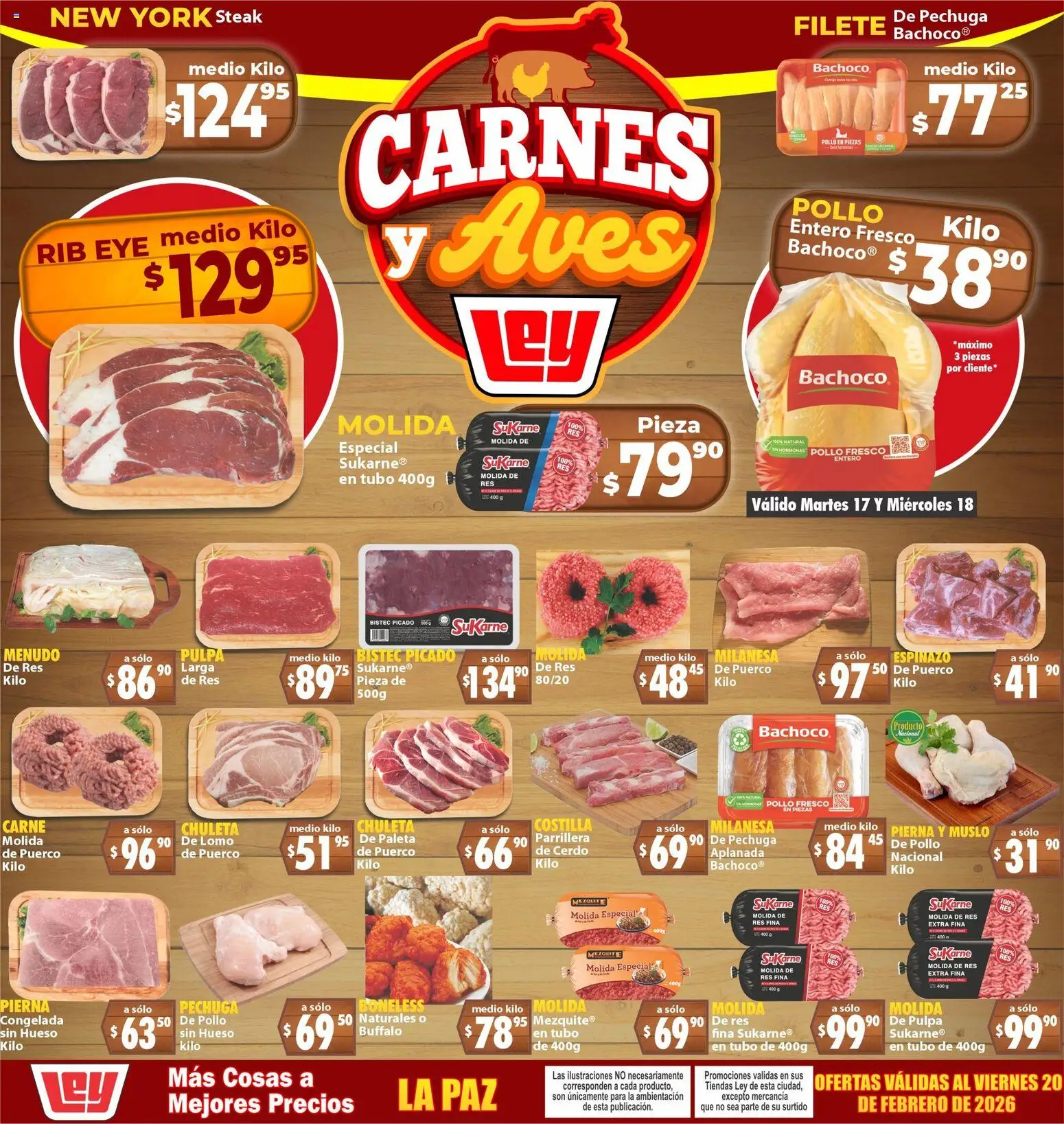 Vista previa las ofertas de la tienda Casa Ley - Folleto Carnes y Aves desde el 17/02/2026 - Pollo, Carne, Aves, Bistec, Paleta, Res, Chuleta, Steak