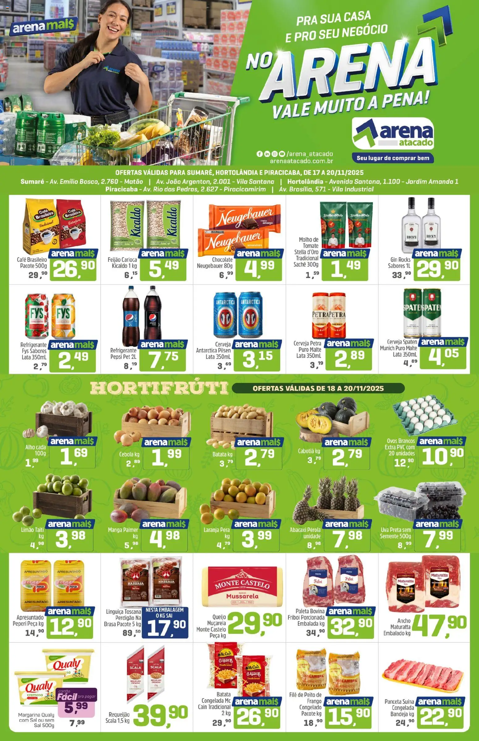 Pré-Visualização do folheto "Ofertas da semana" da loja Arena Atacado válido a partir de 17/11/2025 - Sal, Uva, Batata, Pepsi, Alimentos, Cebola, Linguiça, Alho