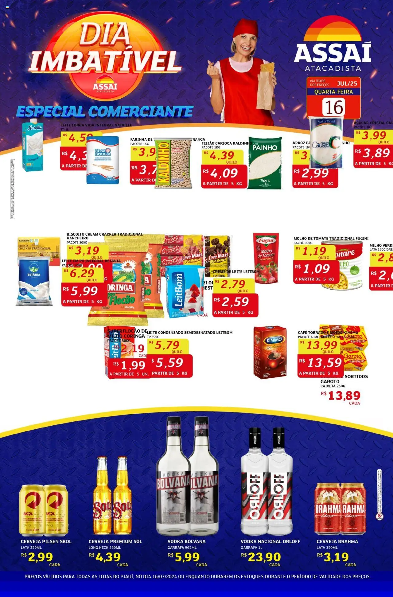 Assaí Atacadista folheto "Encarte - PI" válido a partir de 16/07/2025 - número de página 1 - Leite longa vida, Tomate, Feijão, Farinha, Café, Cerveja, Arroz, Leite em pó