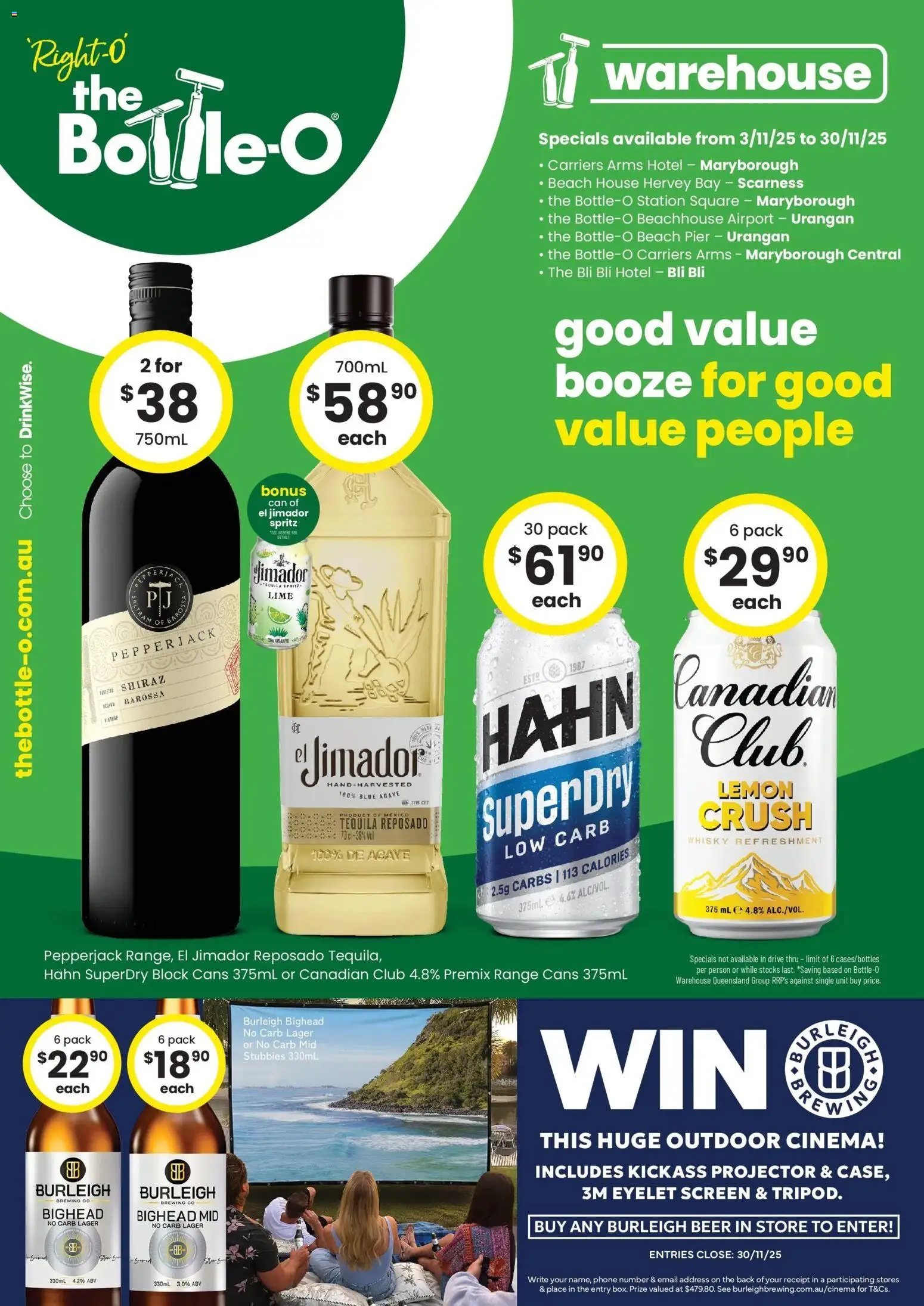Preview of catalogue Good Value Booze, For Good Value People. QLD 03/11 from shop The Bottle-O valid 02/11/2025