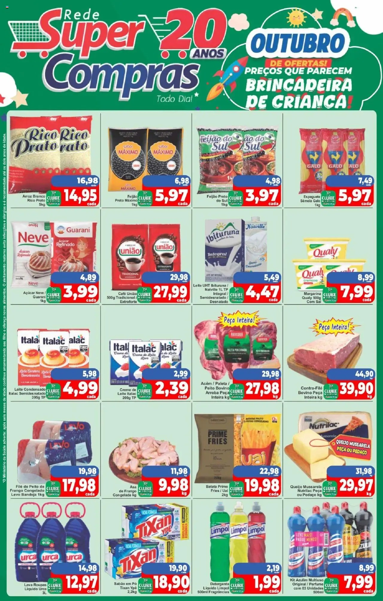 Rede Super Compras folheto "Ofertas da semana" válido a partir de 30/09/2025 - número de página 1 - Leite condensado, Batatas, Queijo, Batata, Mussarela, Creme, Peito de frango, Espaguete