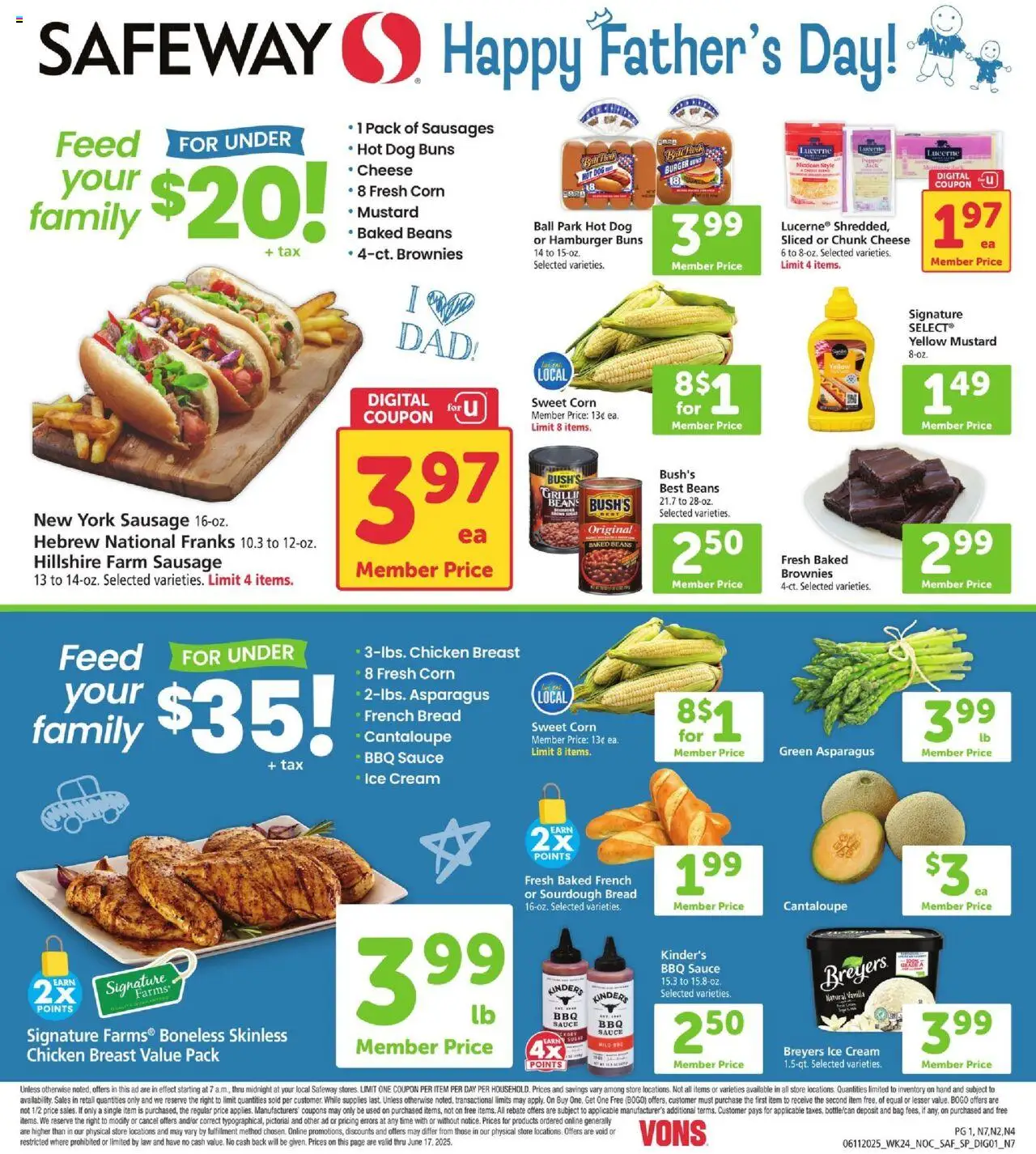 Safeway Safeway - Norcal - SP from 06/11/2025 - Flyer - Page number 1 - Asparagus, Cheese, Brownies, Mustard, Ice cream, Sauce, Pepper, Beans