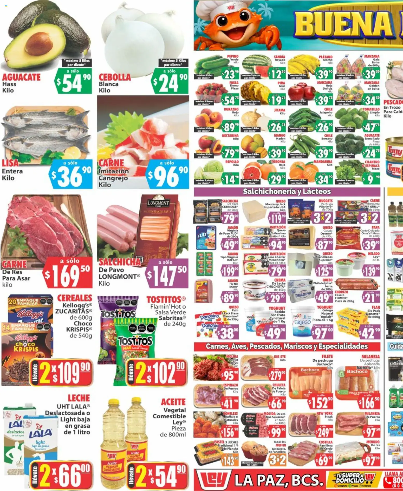 Vista previa las ofertas de la tienda Casa Ley - Casa Ley folleto Autoservicio La Paz, BCS desde el 28/02/2026 - Mariscos, Manzana, Leche, Espinaca, Cebolla, Chuleta, Steak, Especialidades