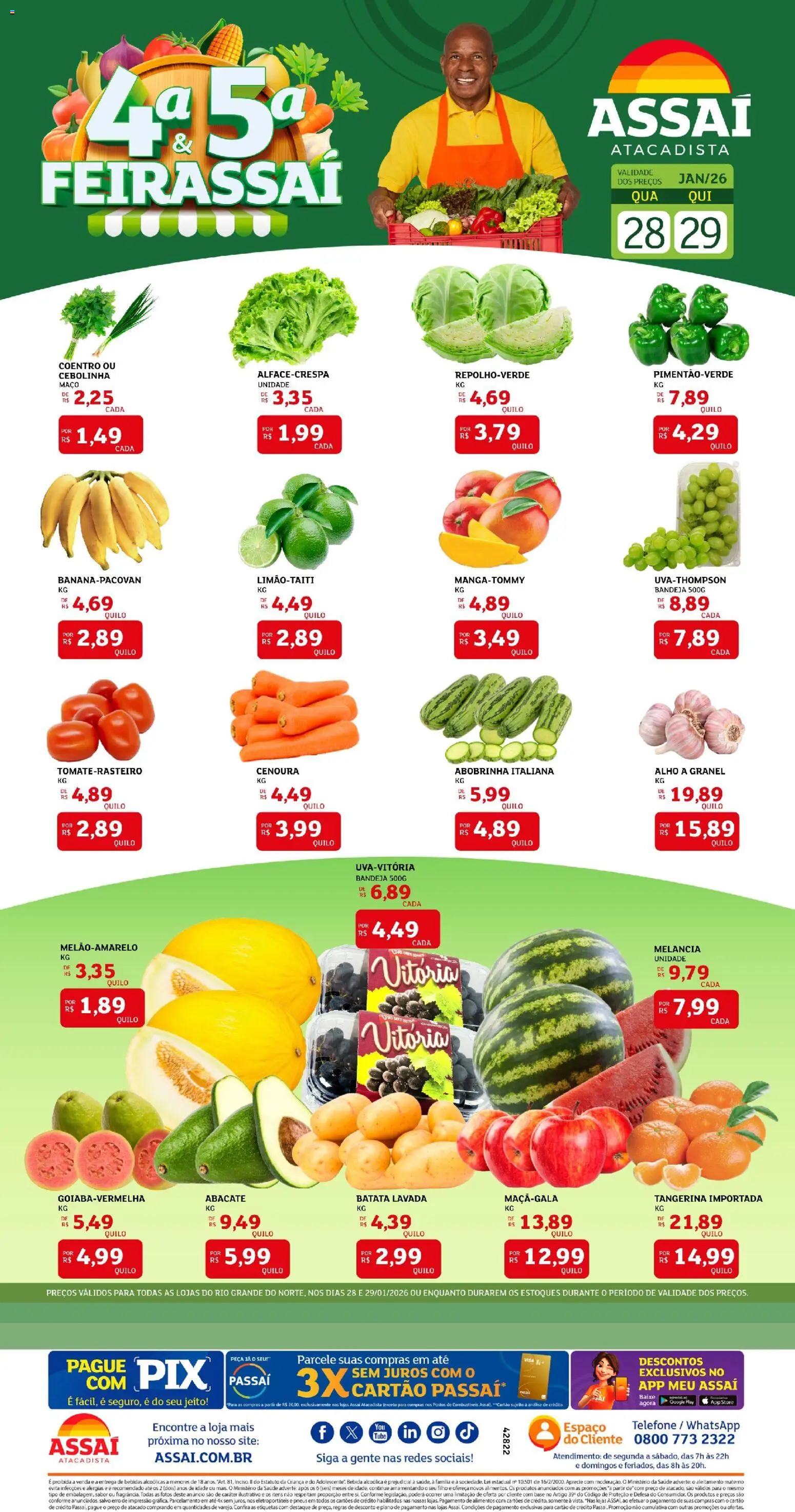Pré-Visualização do folheto "Encarte - RN" da loja Assaí Atacadista válido a partir de 28/01/2026 - Telefone, Pneus, Base, Abobrinha, Cenoura, Alimentos, Bandeja, Alho
