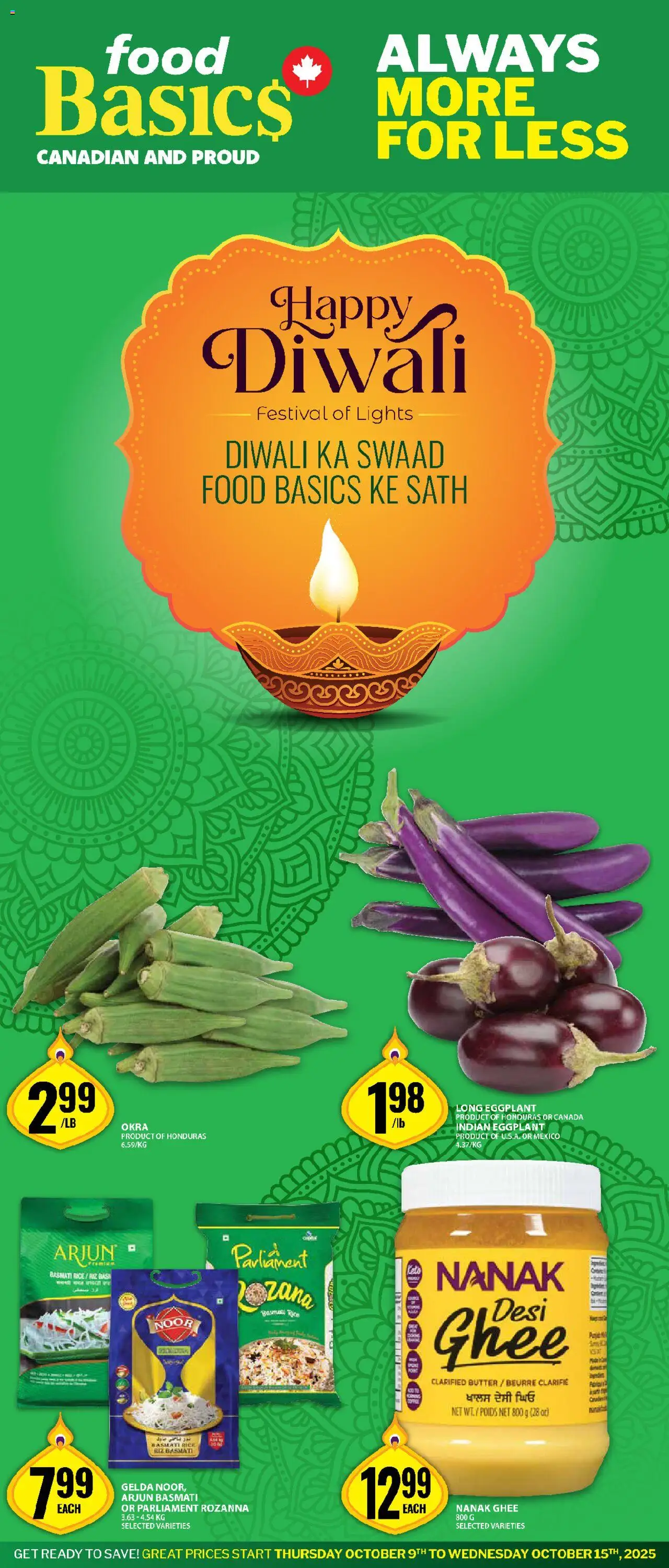 Preview of leaflet Special flyer - Kanata from shop Food Basics is valid from Oct 09, 2025 - Food, Butter, Rice, Ghee, Eggplant, Basmati rice