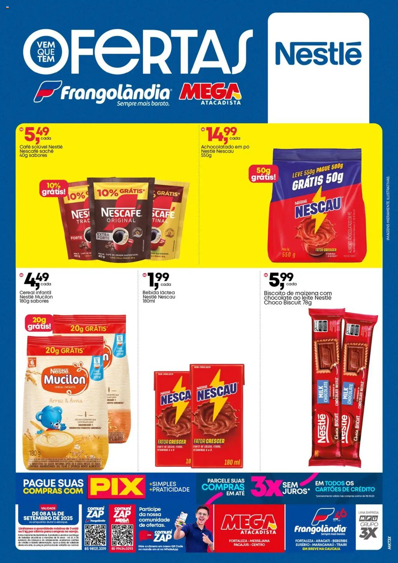 Frangolândia folheto "Ofertas Nestlé, Bauducco & Colgate" válido a partir de 08/09/2025 - número de página 1 - Câmera, Bebida, Mucilon, Biscoito, Pera, Aveia, Nescau, Alimentos