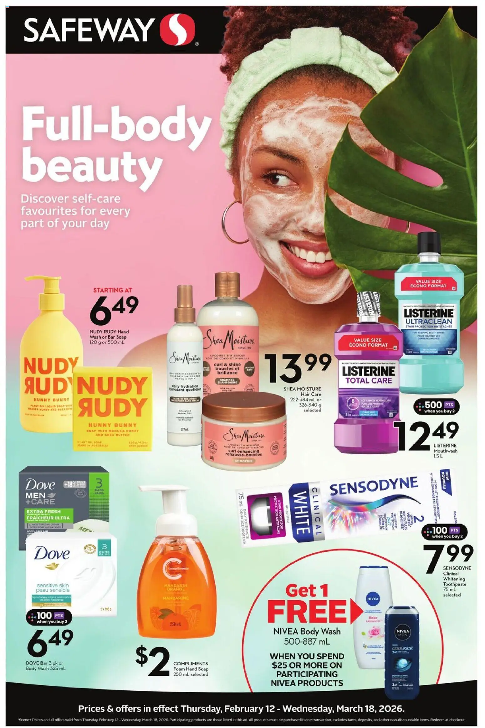 Preview of leaflet Health & Beauty Flyer from shop Safeway is valid from Feb 12, 2026 - Smoothie, Oil, Butter, Shampoo, Toothpaste, Shea butter, Body wash, Listerine