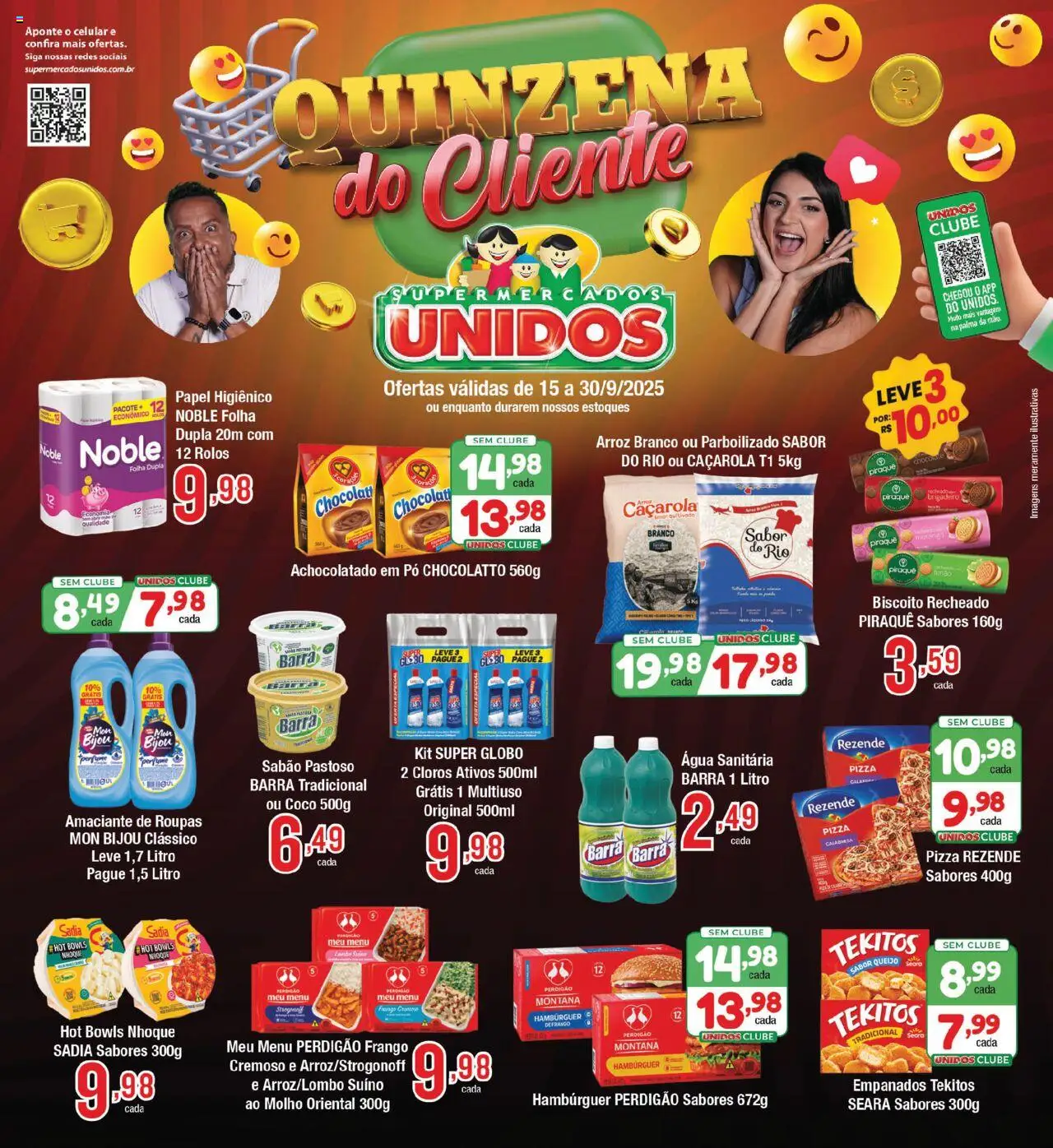 Pré-Visualização do folheto "Ofertas da semana" da loja Supermercados Unidos válido a partir de 15/09/2025 - Roupas, Biscoito, Queijo, Nhoque, Papel higiênico, Amaciante, Água sanitária, Amaciante de roupas