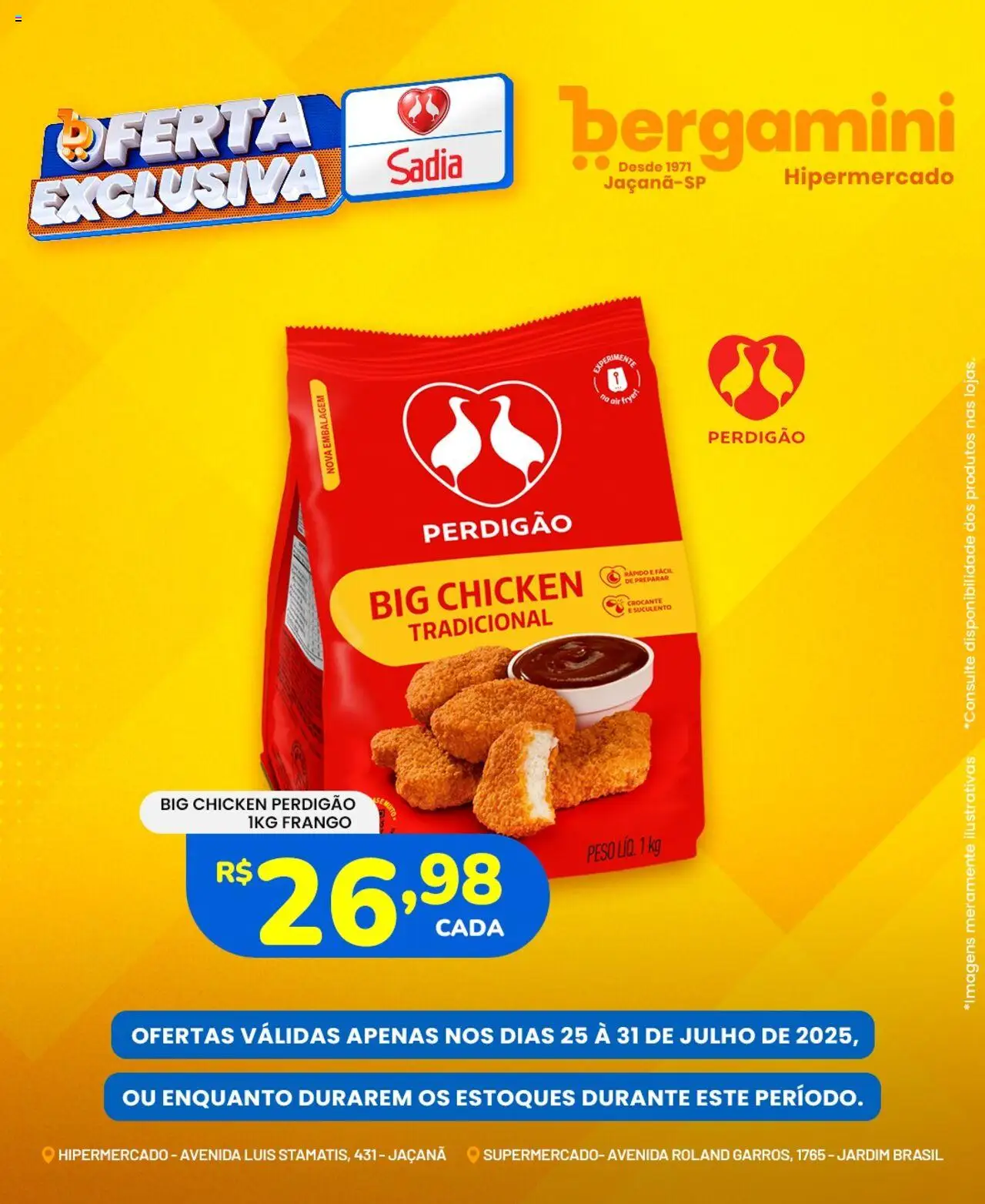 Supermercado Bergamini folheto "Ofertas Sadia e Perdigão" válido a partir de 25/07/2025 - número de página 1