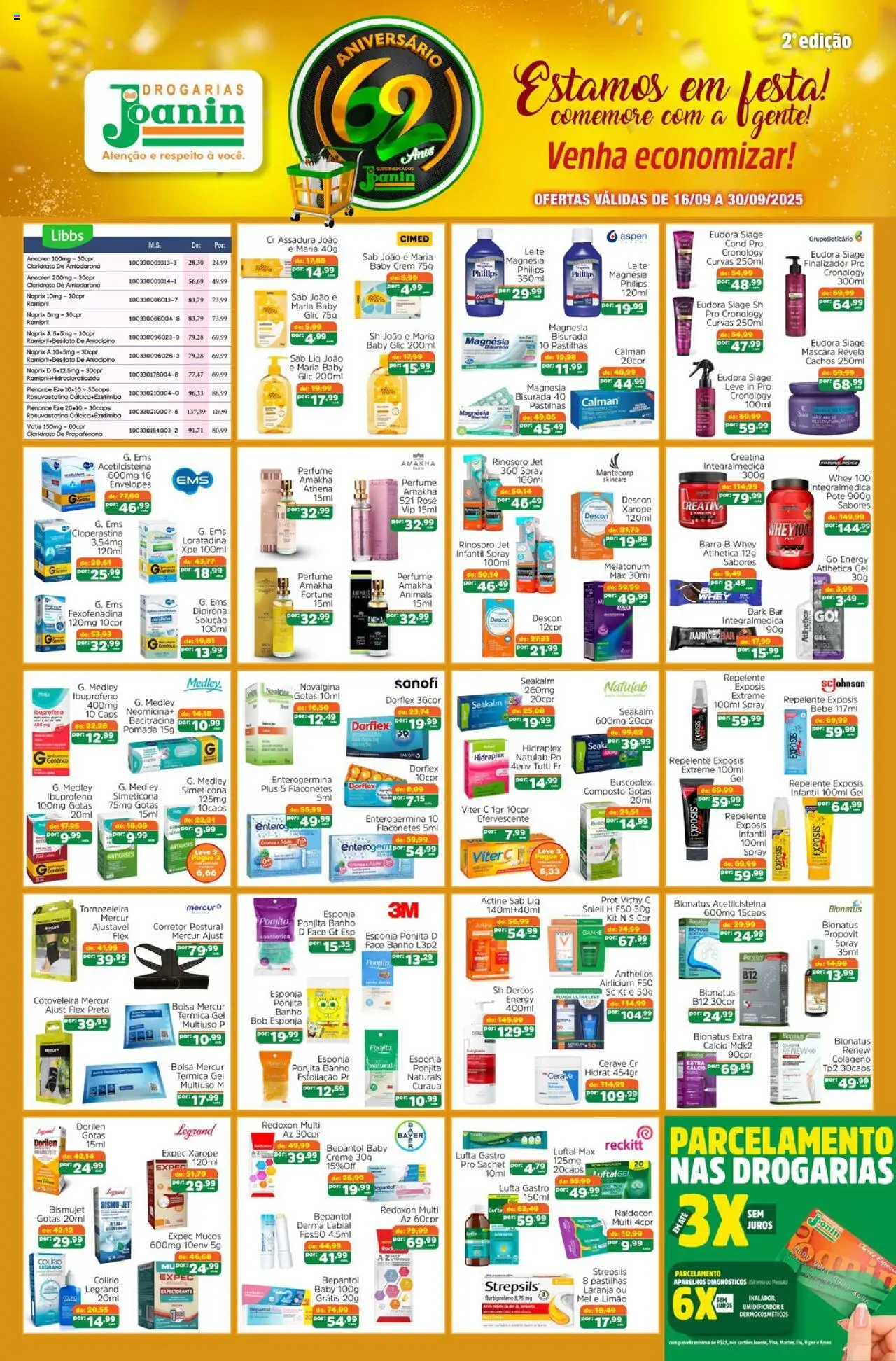 Pré-Visualização do folheto "Ofertas Drogaria" da loja Supermercados Joanin válido a partir de 16/09/2025 - Creatina, Leite, Tornozeleira, Colírio, Xarope, Repelente, Pó, Esponja