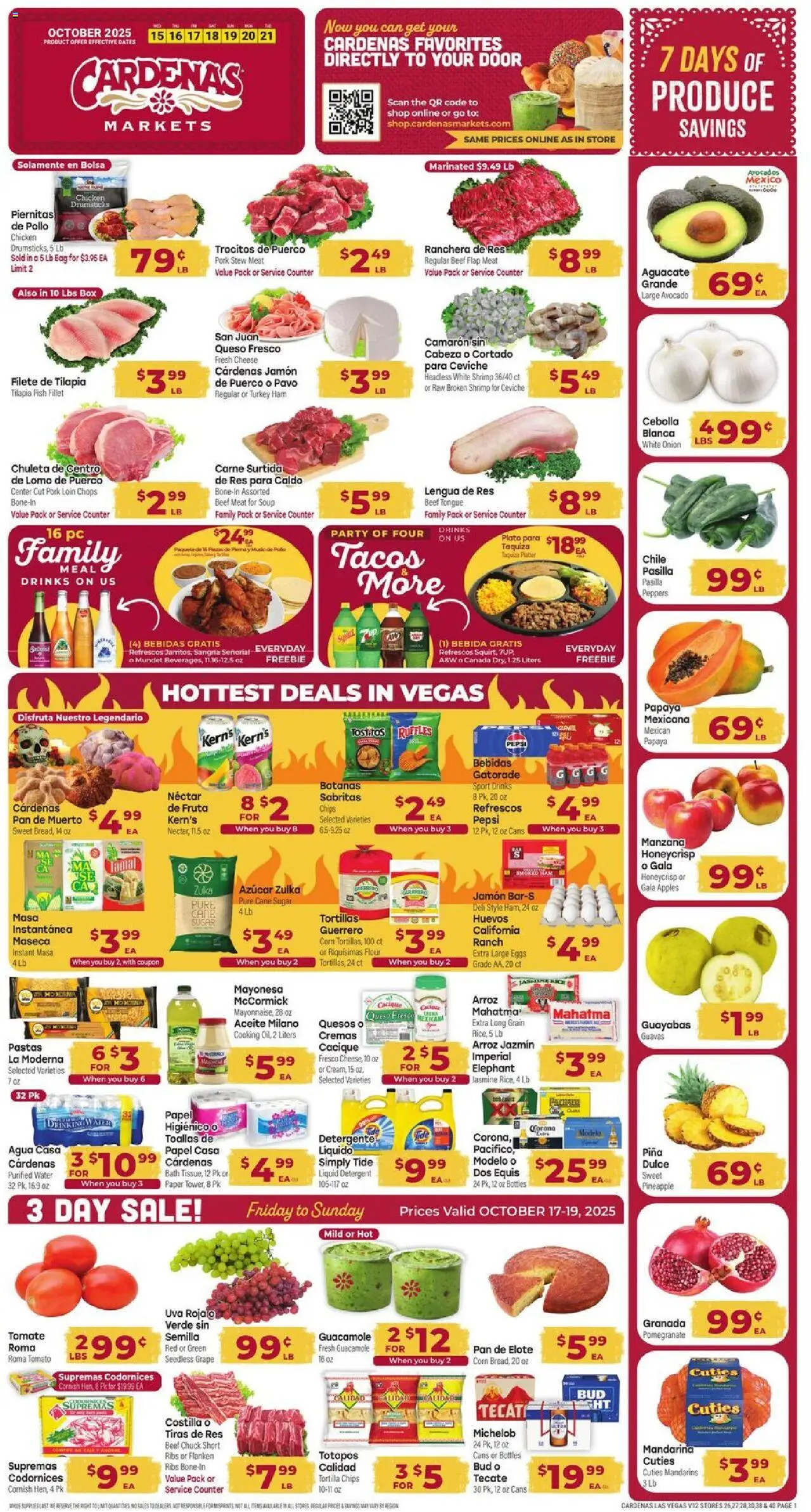 Cardenas Weekly Ad - NV from 10/15/2025 - Flyer - Page number 1 - Pomegranate, Cheese, Avocado, Meat, Tilapia, Sugar, Pork, Tortilla chips