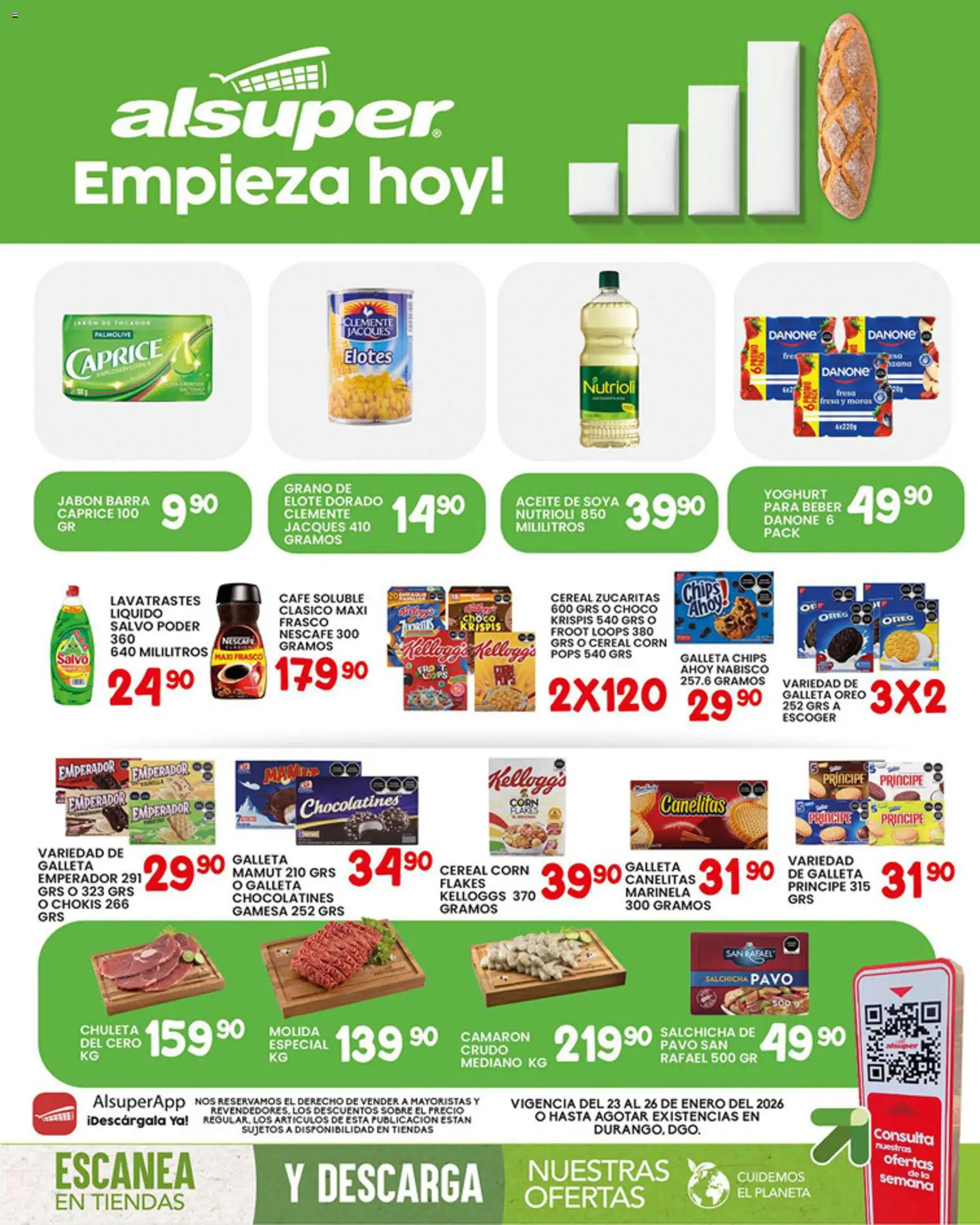 Vista previa las ofertas de la tienda Alsuper - Folleto Durango desde el 23/01/2026 - Café, Fresa, Aceite, Pavo, Oreo, Sobre, Barra, Frasco