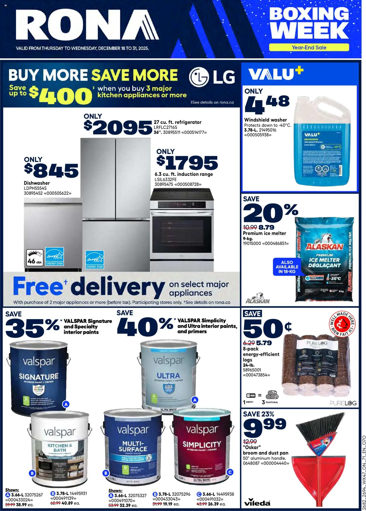 Preview of leaflet Weekly Flyer from shop Rona is valid from Dec 18, 2025 - Ice, Dishwasher, Refrigerator, Bath