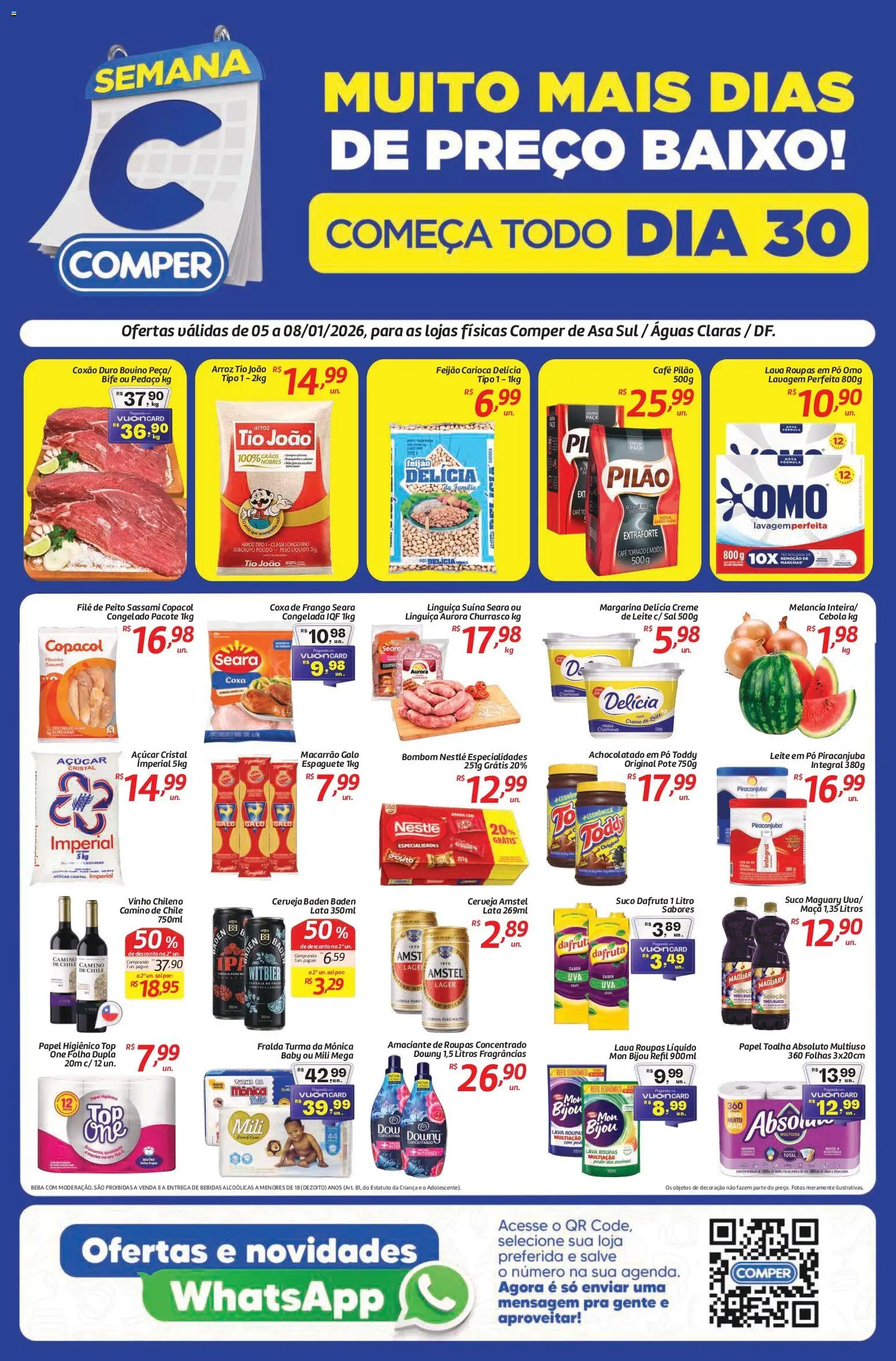Pré-Visualização do folheto "Ofertas da semana" da loja Comper válido a partir de 05/01/2026 - Café, Cebola, Pó, Margarina, Coxa de frango, Especialidades, Coxão duro, Açúcar cristal