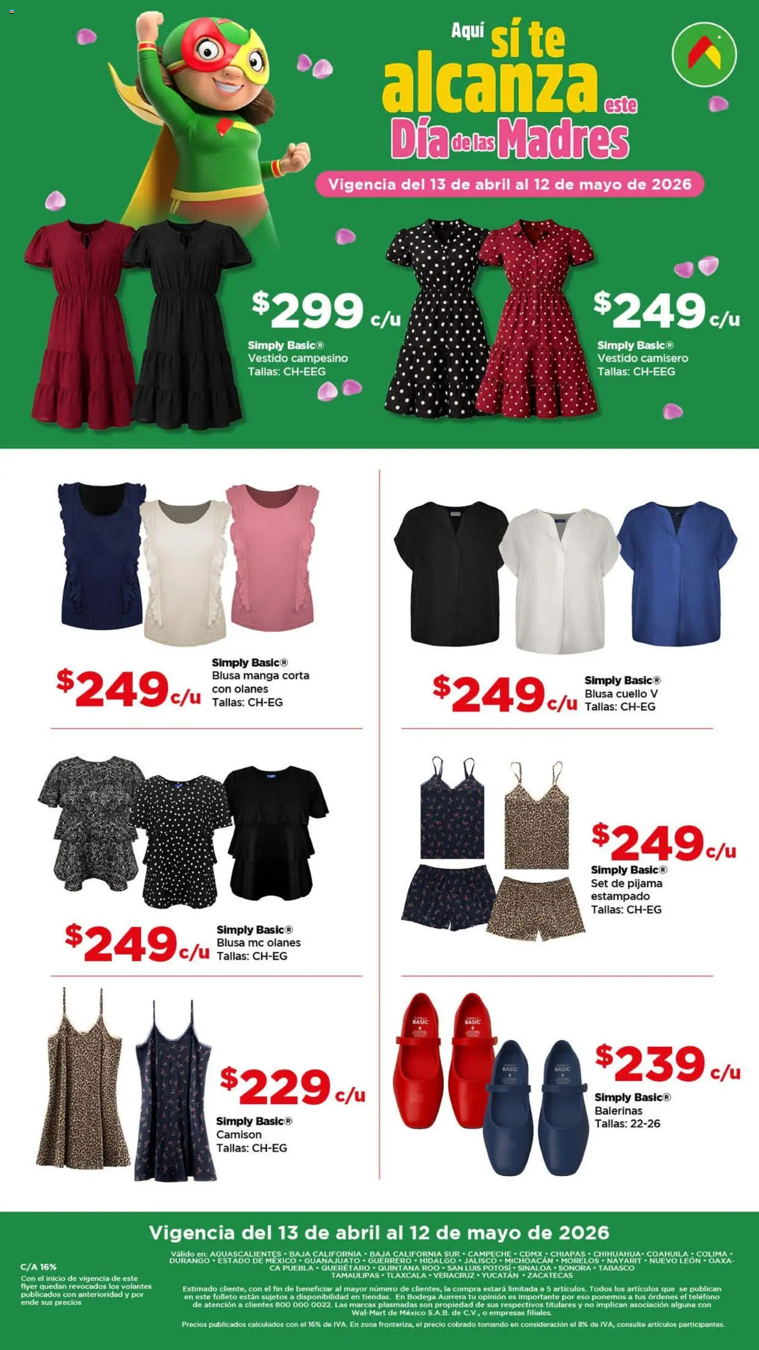 Vista previa las ofertas de la tienda Bodega Aurrerá - Bodega Aurrerá folleto Aqui sí te alcanza este Día de las Madres desde el 13/04/2026 - Vestido, Teléfono, Manga, Pijama, Blusa, Camisón
