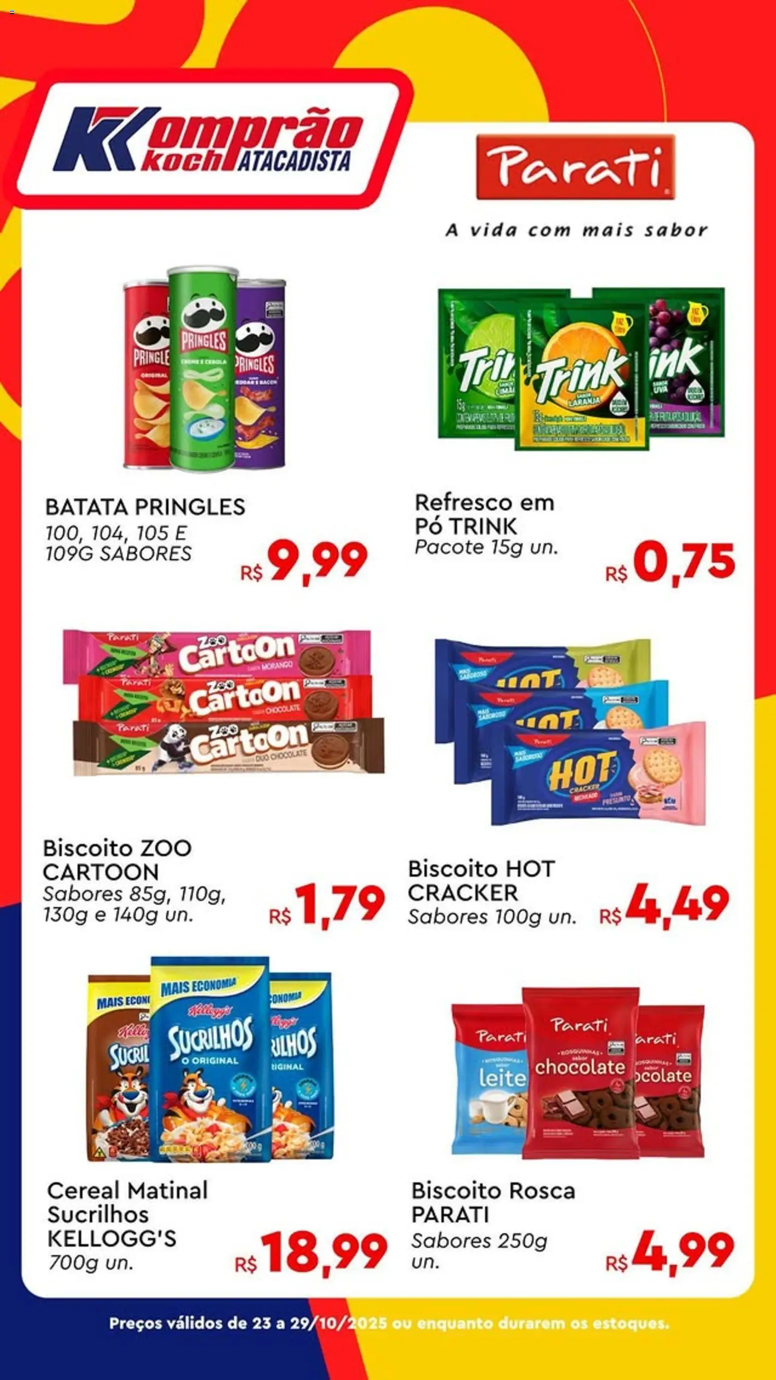 Pré-Visualização do folheto "Ofertas Parati" da loja Komprao Atacadista válido a partir de 23/10/2025 - Chocolate, Biscoito, Leite, Batata, Bacon, Pó, Presunto, Refresco