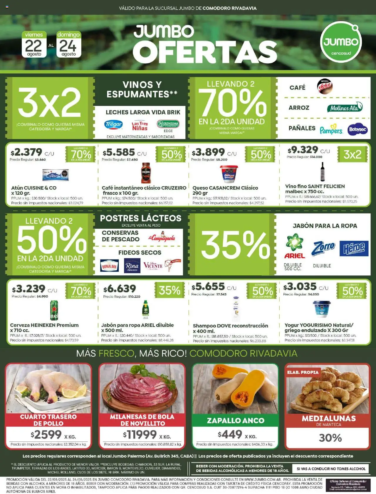 Jumbo Ofertas | Comodoro del 22/08/2025 >> Catálogo - Café, Milanesas, Peso, Bebidas, Vino, Arroz, Frasco, Cerveza Heineken
