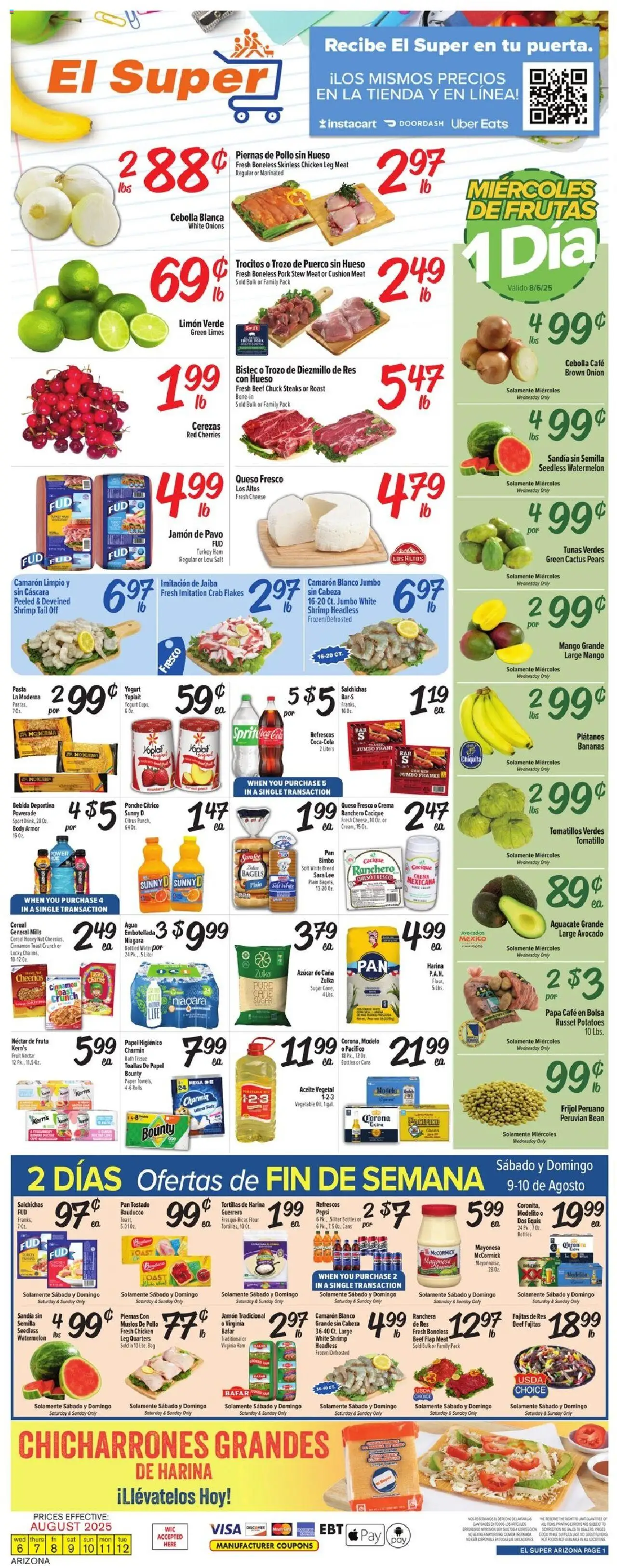 El Super Weekly Ad - AK from 08/06/2025 - Flyer - Page number 1 - Mango, Pasta, Cheese, Yogurt, Cereal, Pepsi, Tortillas, Pears
