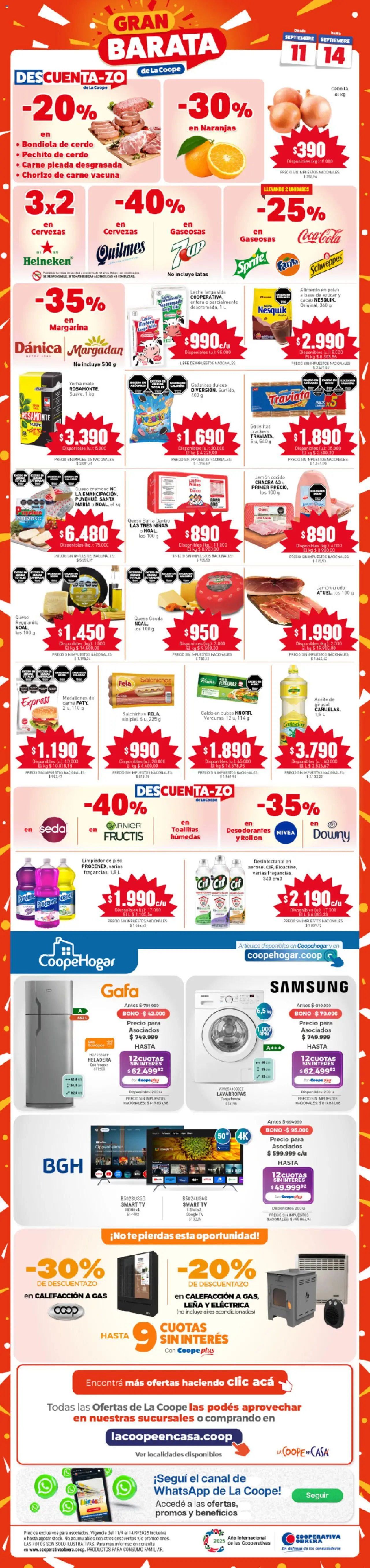 Cooperativa Obrera Folleto del 11/09/2025 Online - Lavarropas, Carne, Leche, Bondiola de cerdo, Leña, Jamón, Salchichas, Limpiador