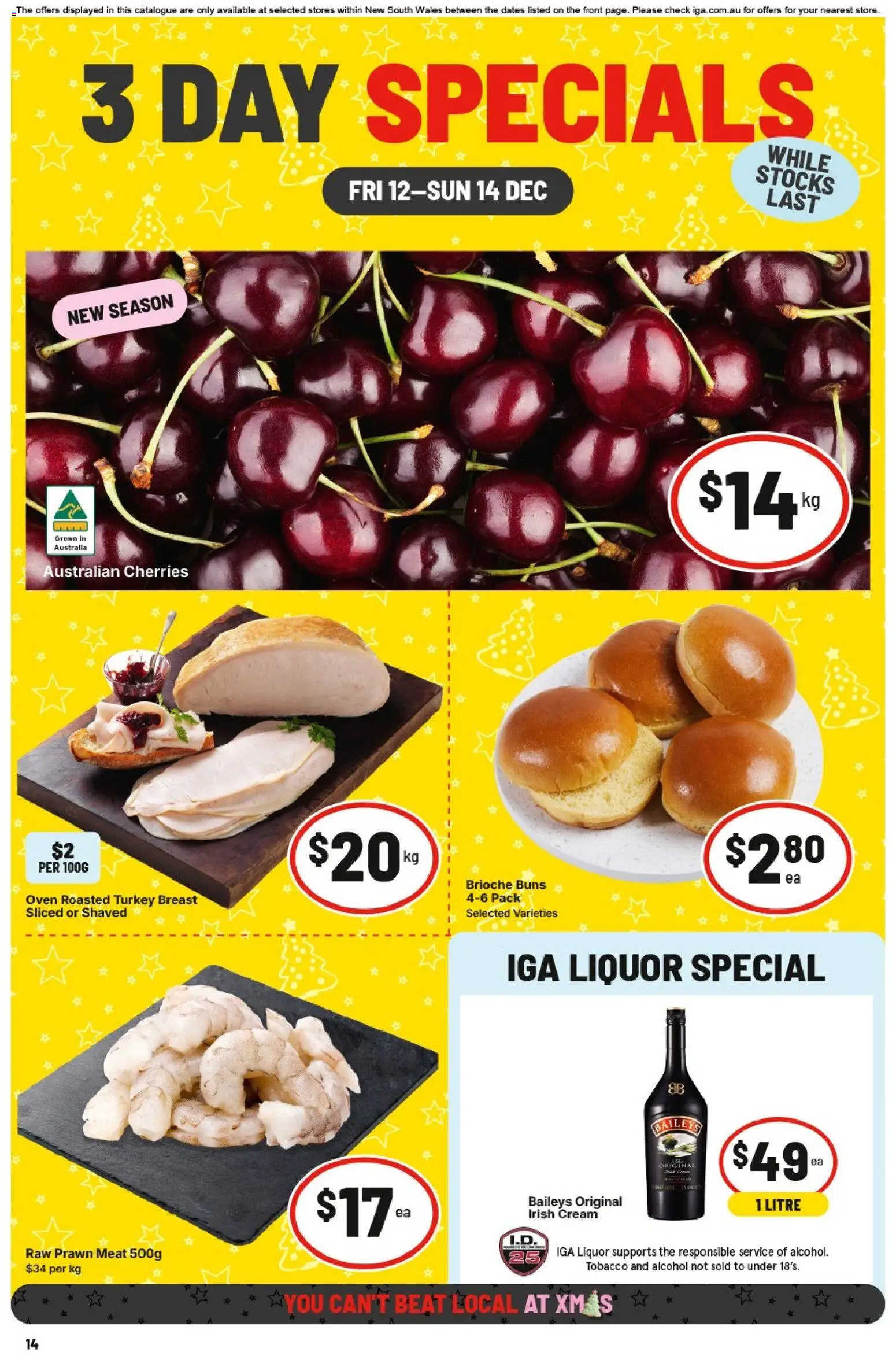 Preview of catalogue 3 Day Specials NSW from shop IGA valid 12/12/2025 - Turkey breast, Cherries, Alcohol, Meat, Cream, Turkey, Baileys, Oven