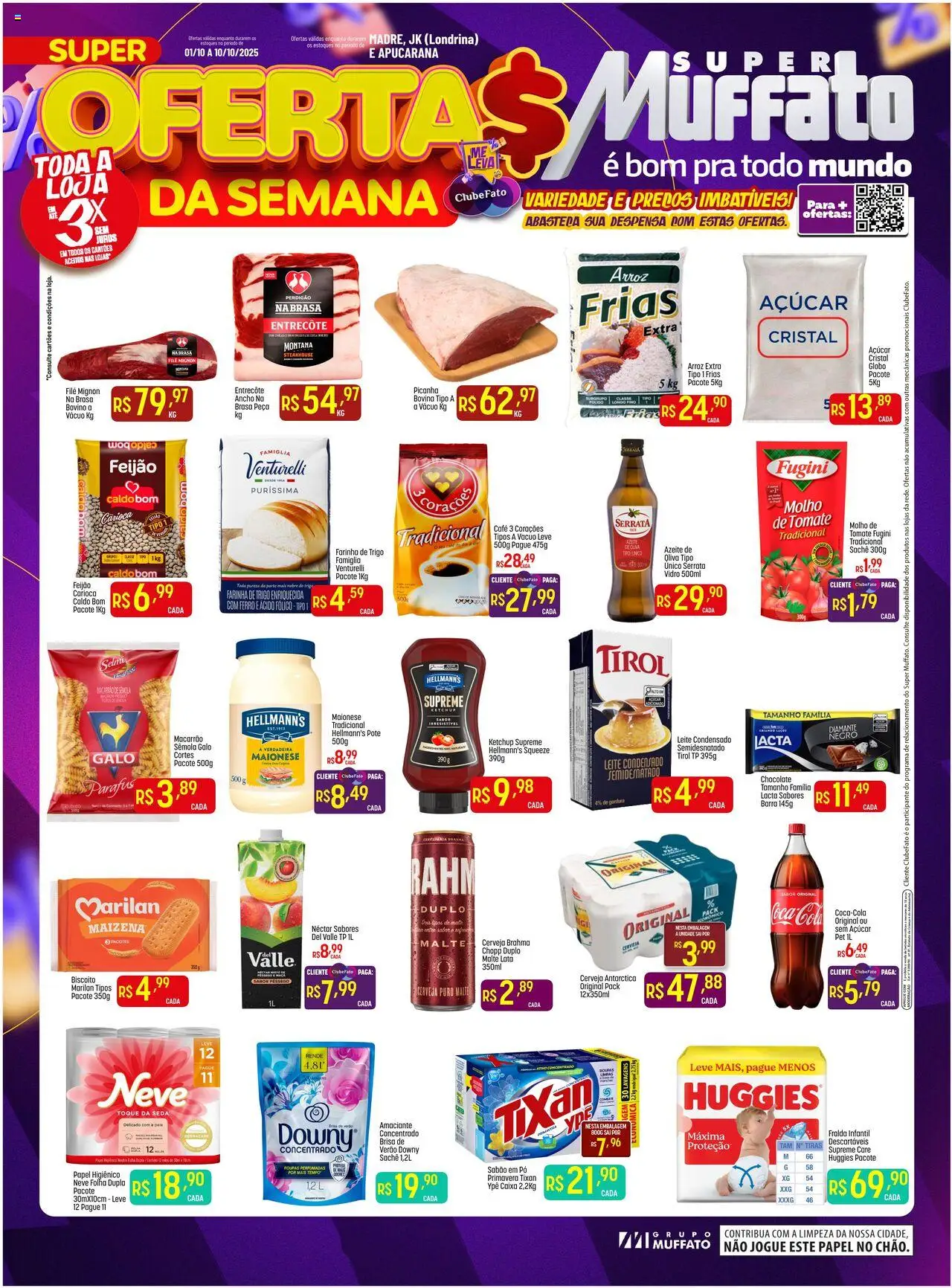 Super Muffato folheto "Ofertas da semana" válido a partir de 01/10/2025 - número de página 1 - Caixa, Roupas, Biscoito, Azeite, Maionese, Farinha de trigo, Amaciante, Filé mignon