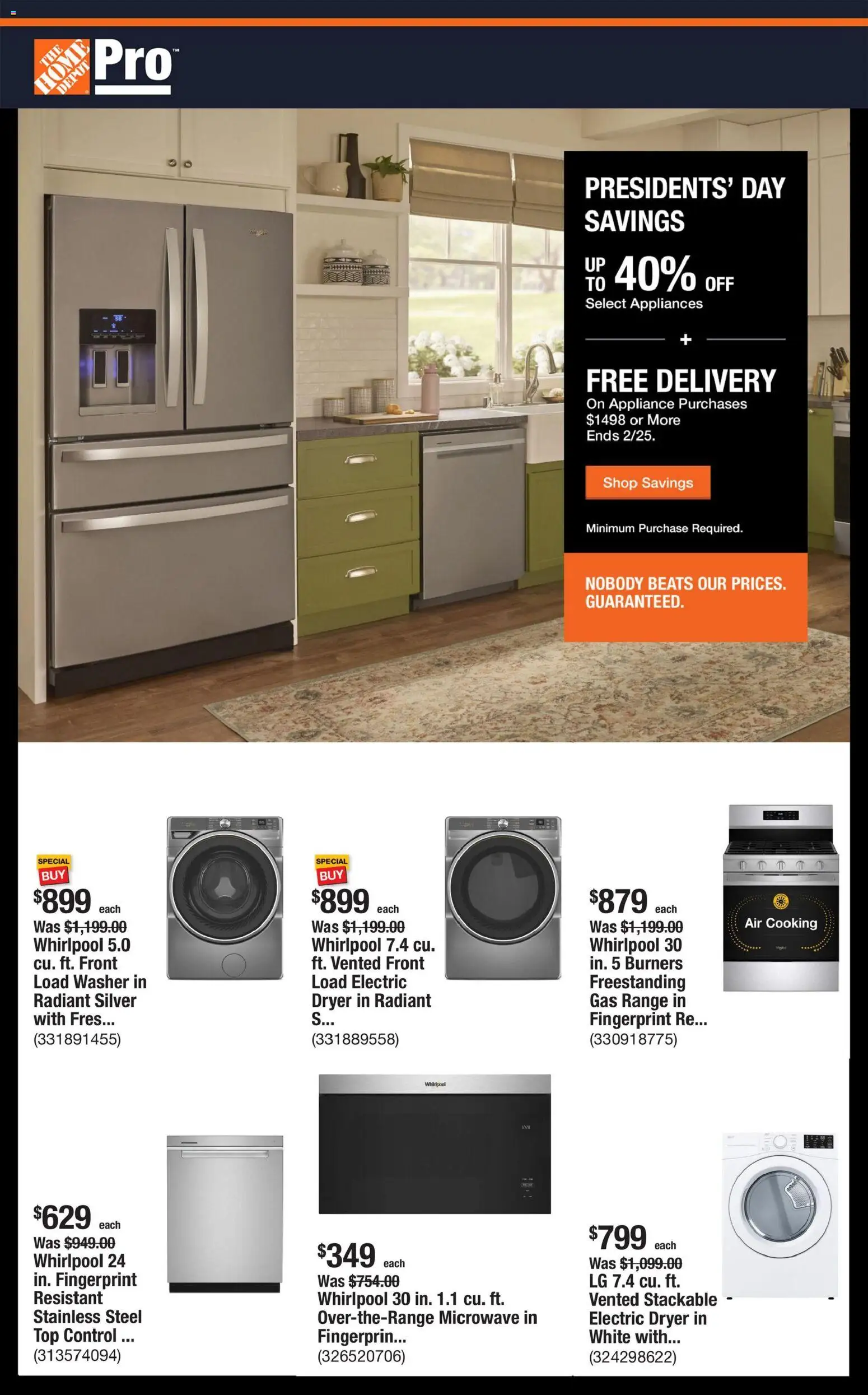 Ad Preview of Home Depot Shop Pro Ad - FL from 02/16/2026 - Microwave, Washer, Dryer