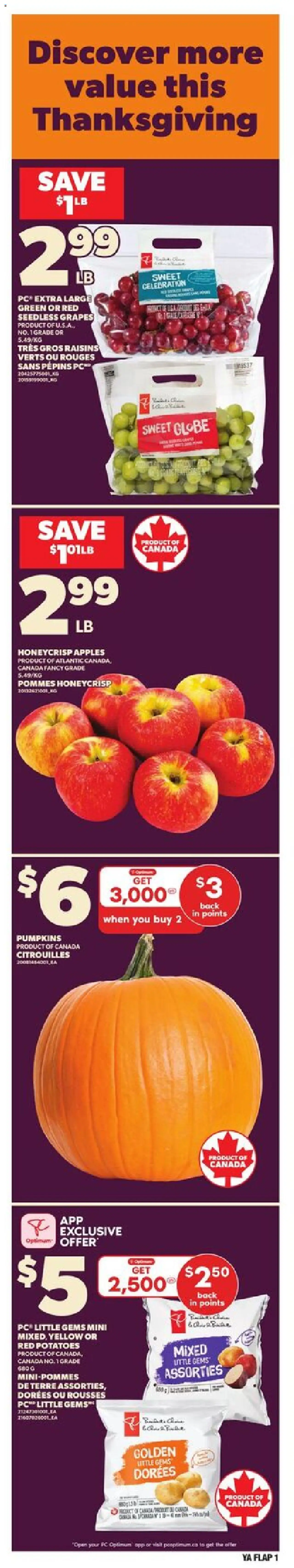 Independent Grocer flyer valid from Oct 02, 2025 - page number 1 - Apples, PC, Potatoes, Raisins, Grapes, Seedless grapes