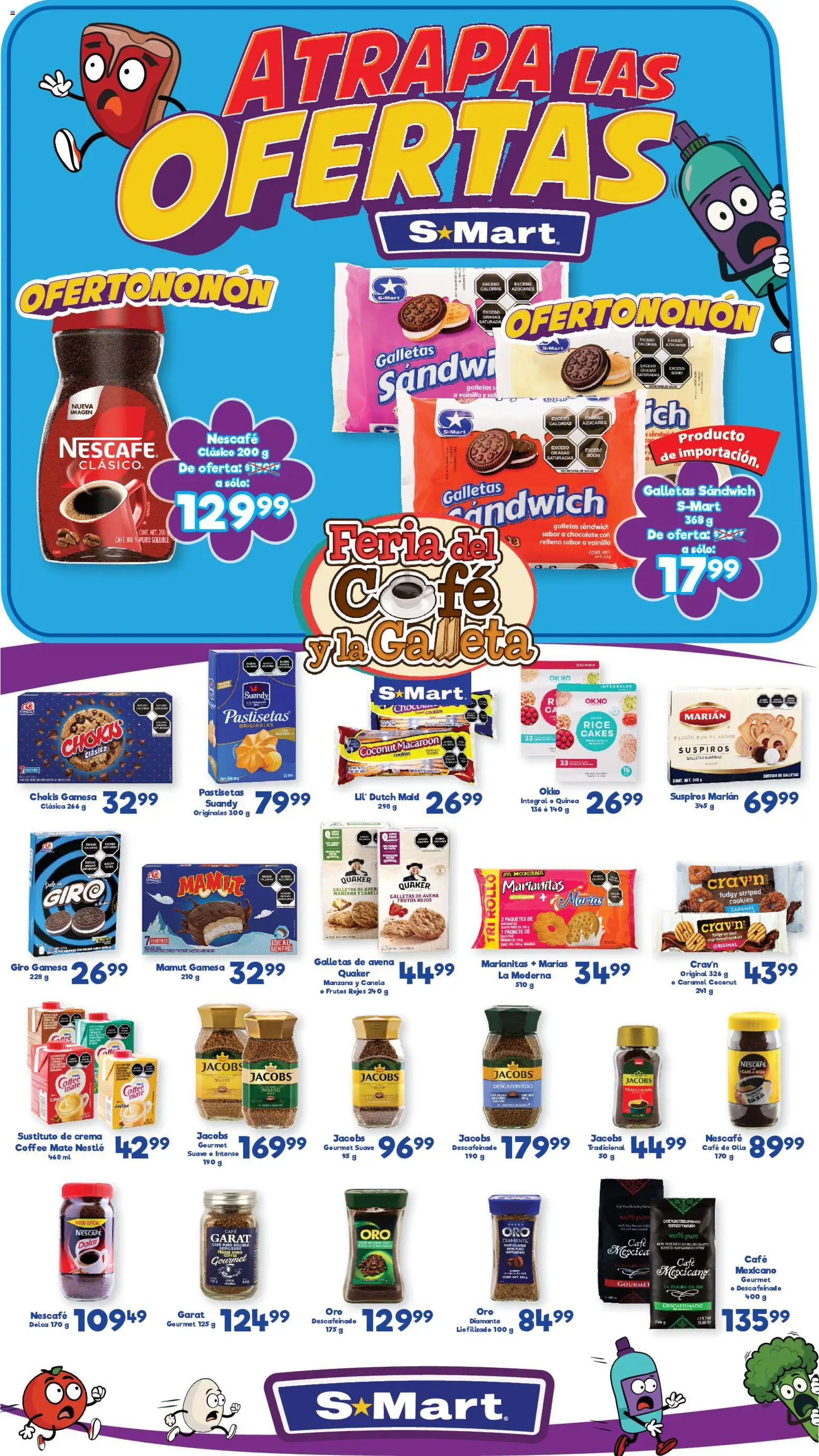 Vista previa las ofertas de la tienda S-Mart - Folleto Ofertas de feria Juárez desde el 13/02/2026 - Café, Chocolate, Manzana, Quinoa, Sal, Vainilla, Mate, Café soluble